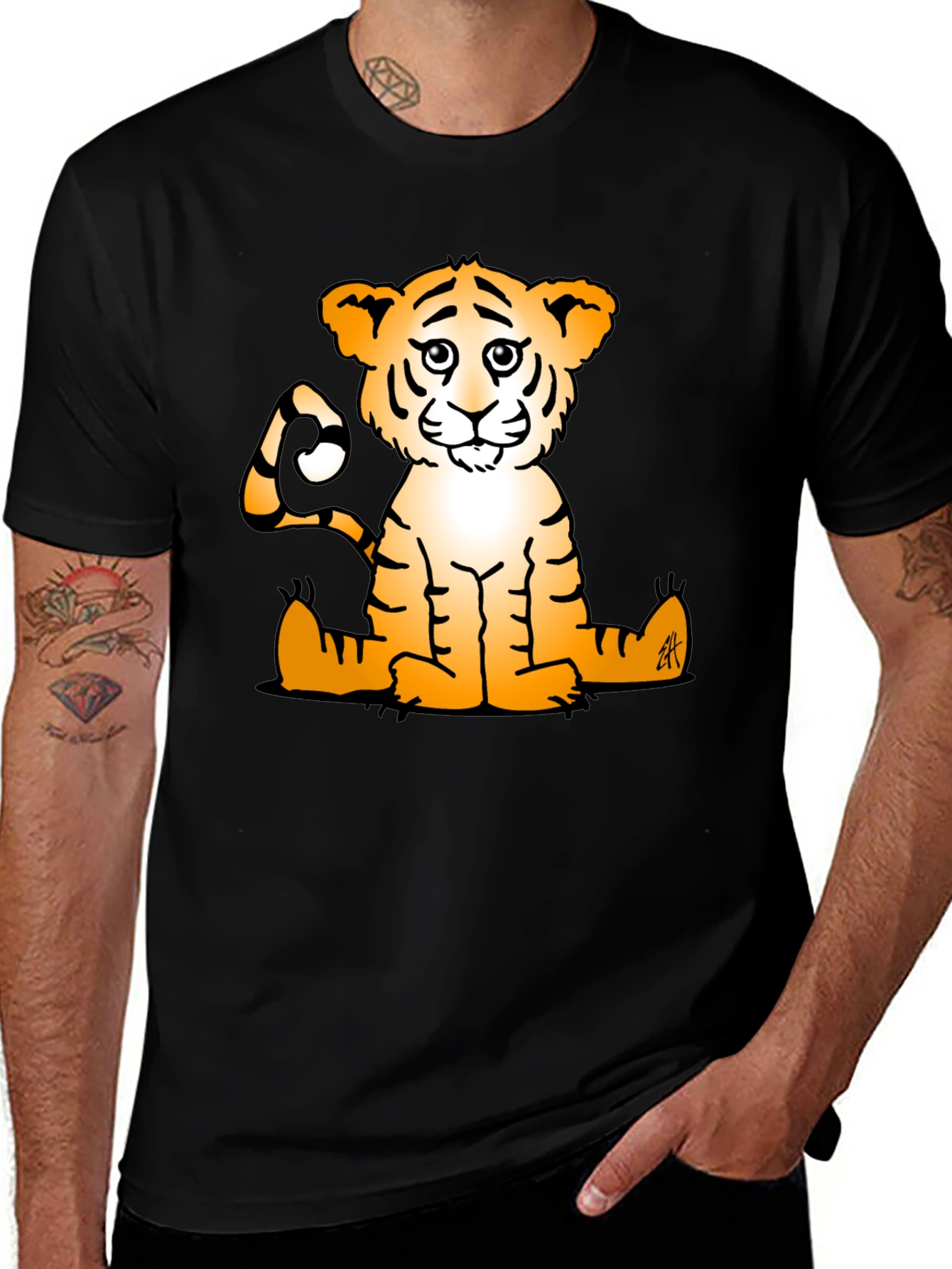 Cute Tiger Graphic Tee - Black Casual T-Shirt