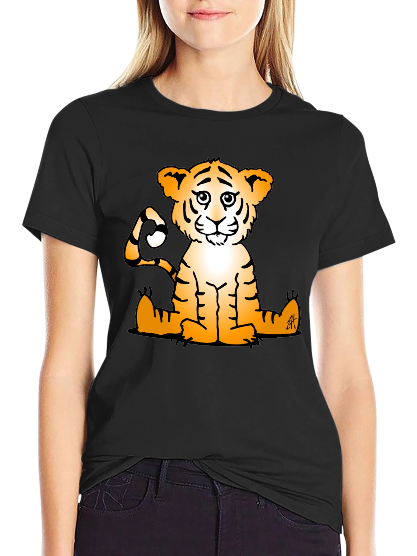 Cute Tiger Graphic Tee - Black Casual T-Shirt