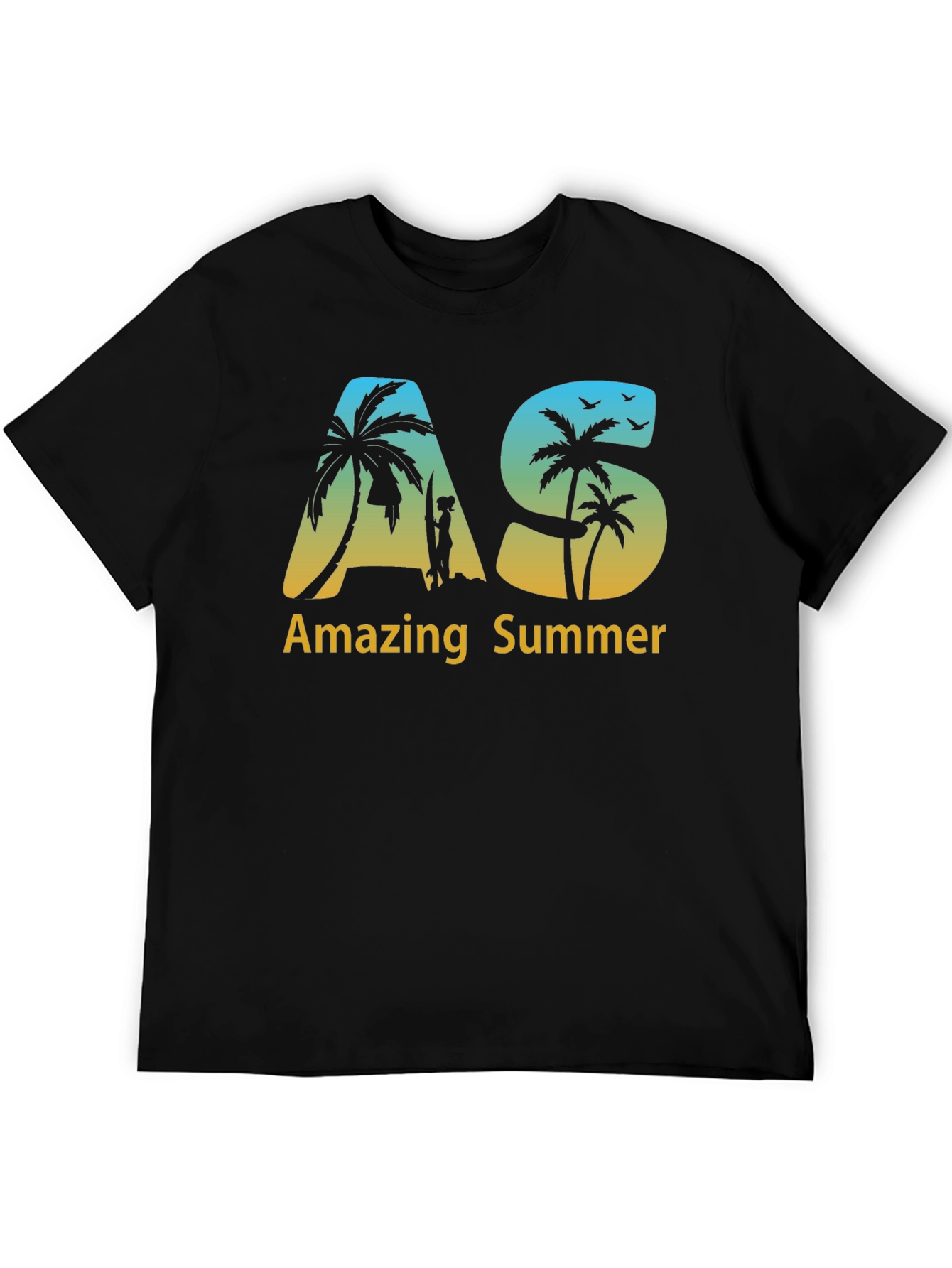 Amazing Summer Black T-Shirt with Beach Graphic