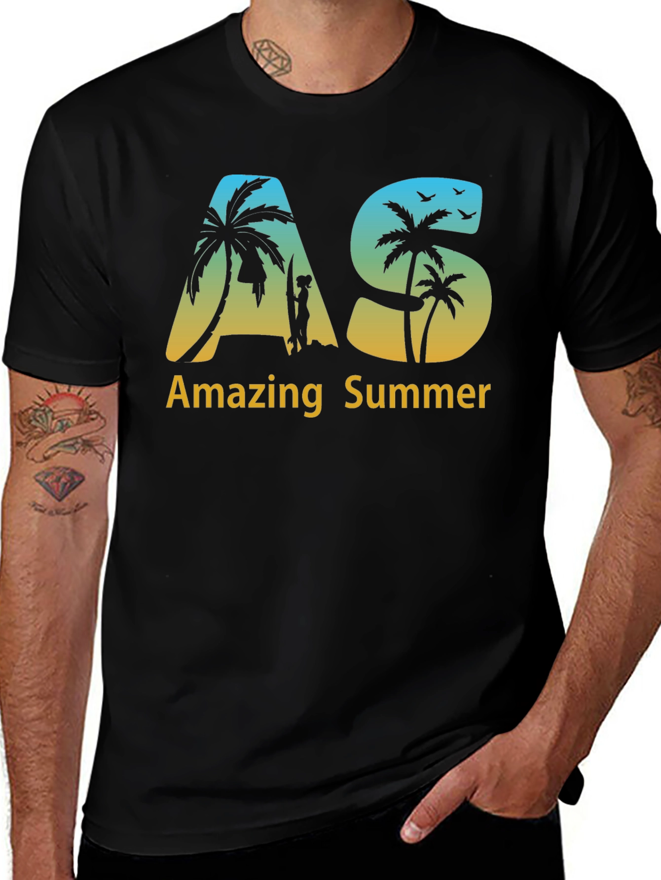 Amazing Summer Black T-Shirt with Beach Graphic