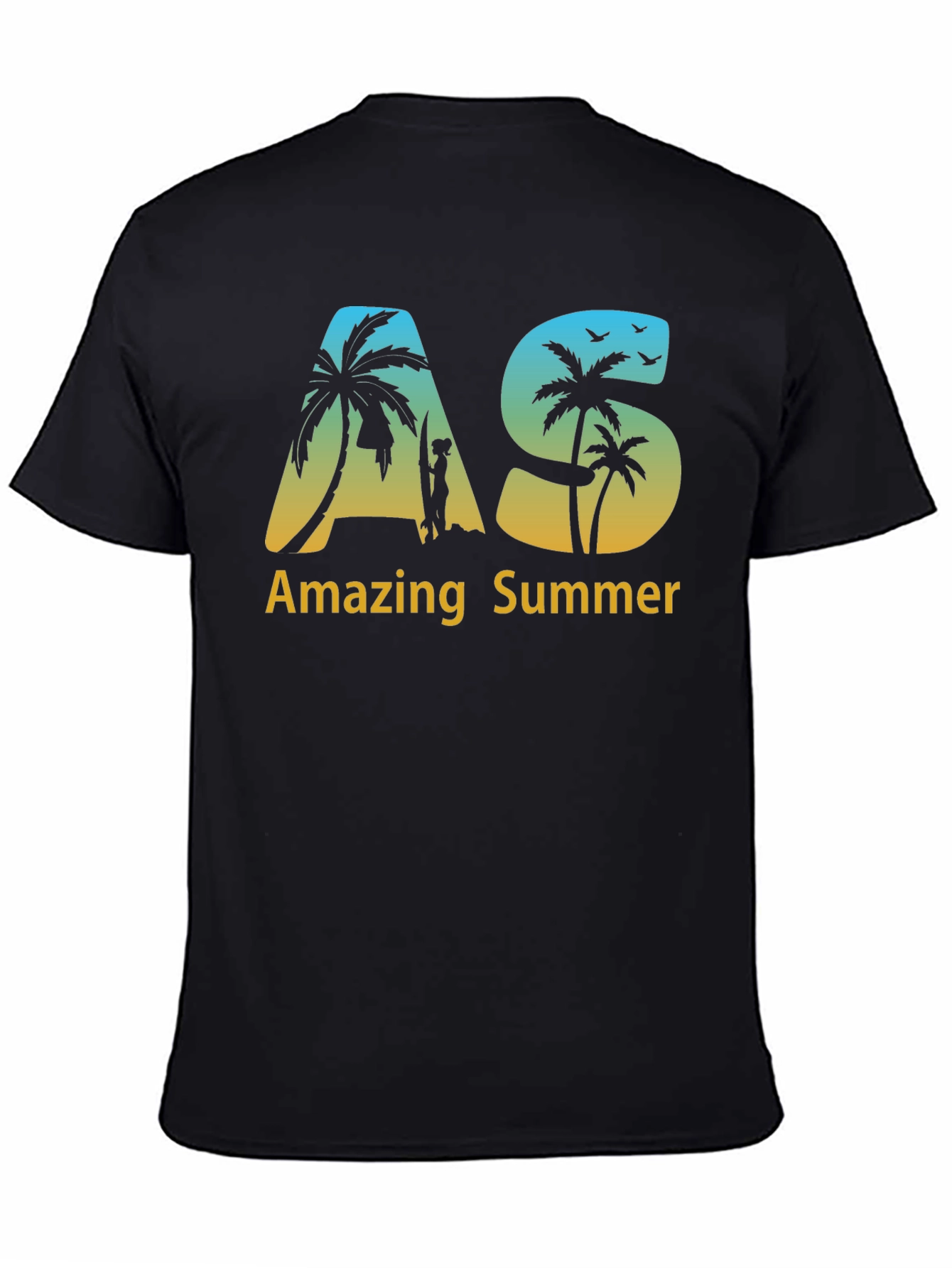 Amazing Summer Black T-Shirt with Beach Graphic