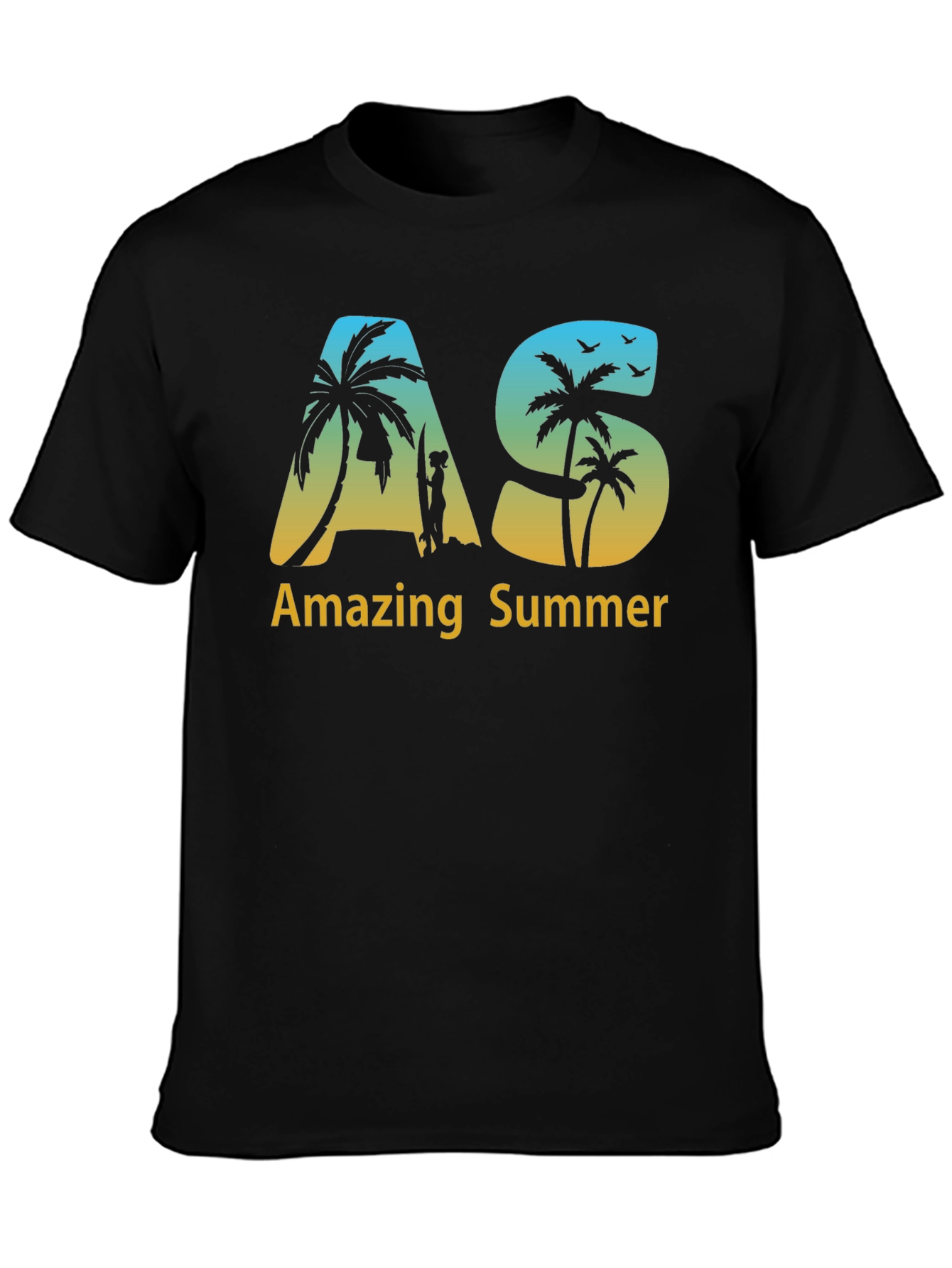 Amazing Summer Black T-Shirt with Beach Graphic