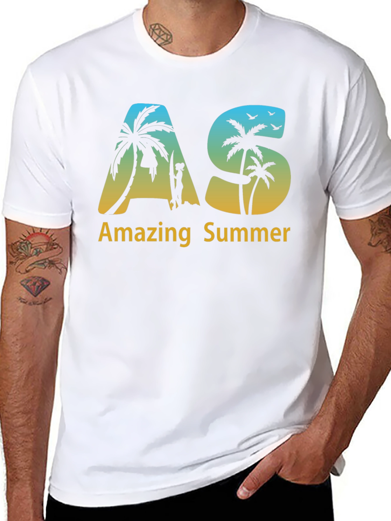 Amazing Summer Black T-Shirt with Beach Graphic
