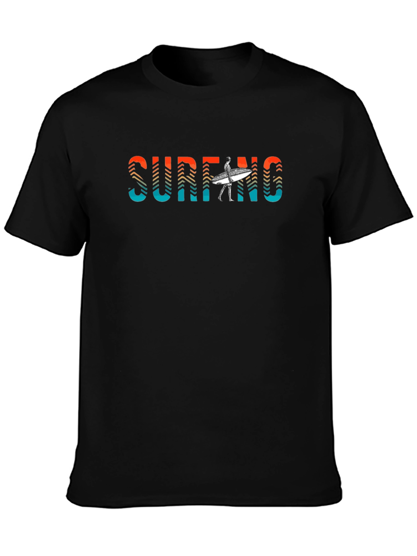 Surfing Graphic Print Black T-Shirt