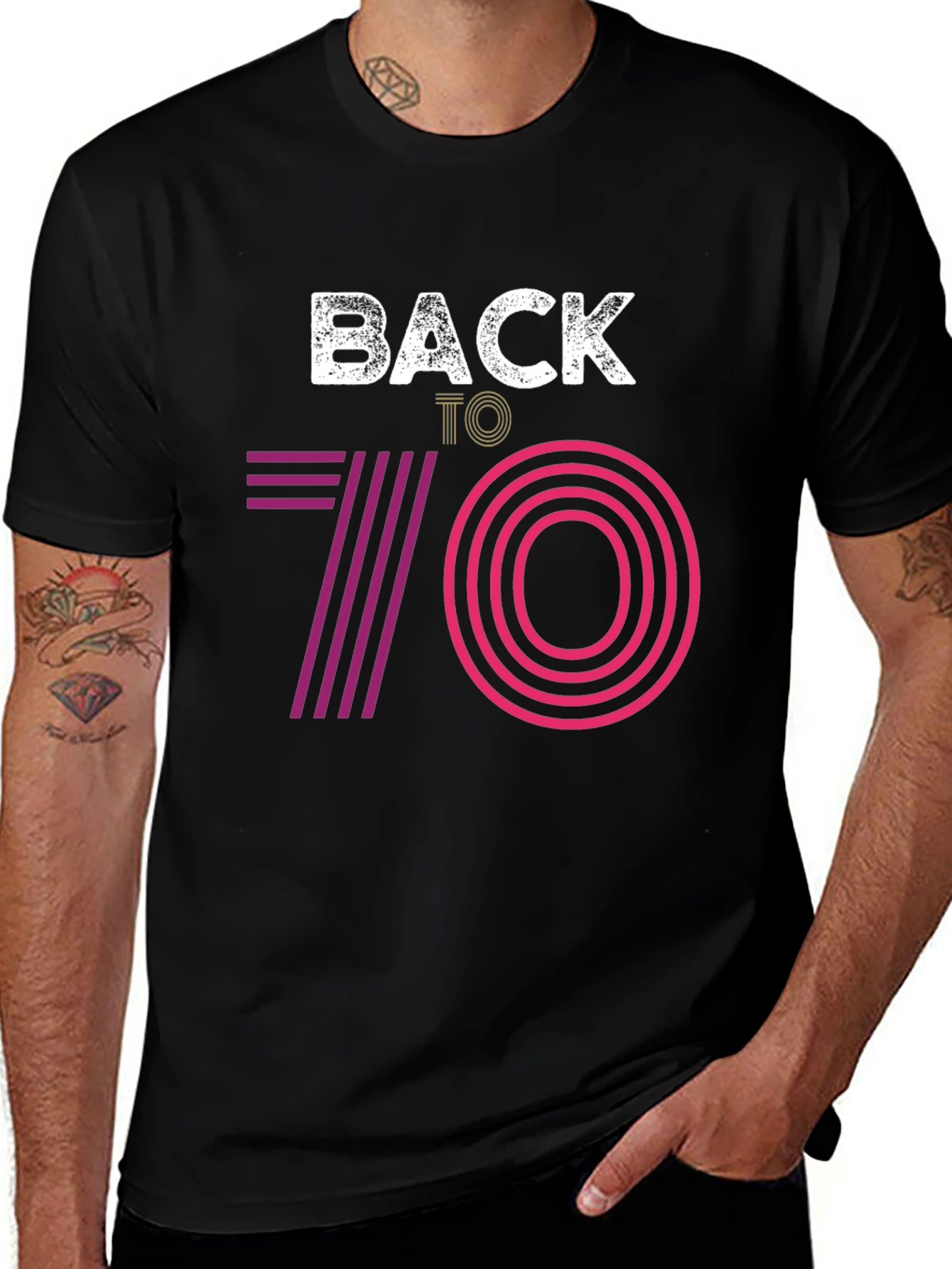 Retro Back to 70s Graphic Tee - Black