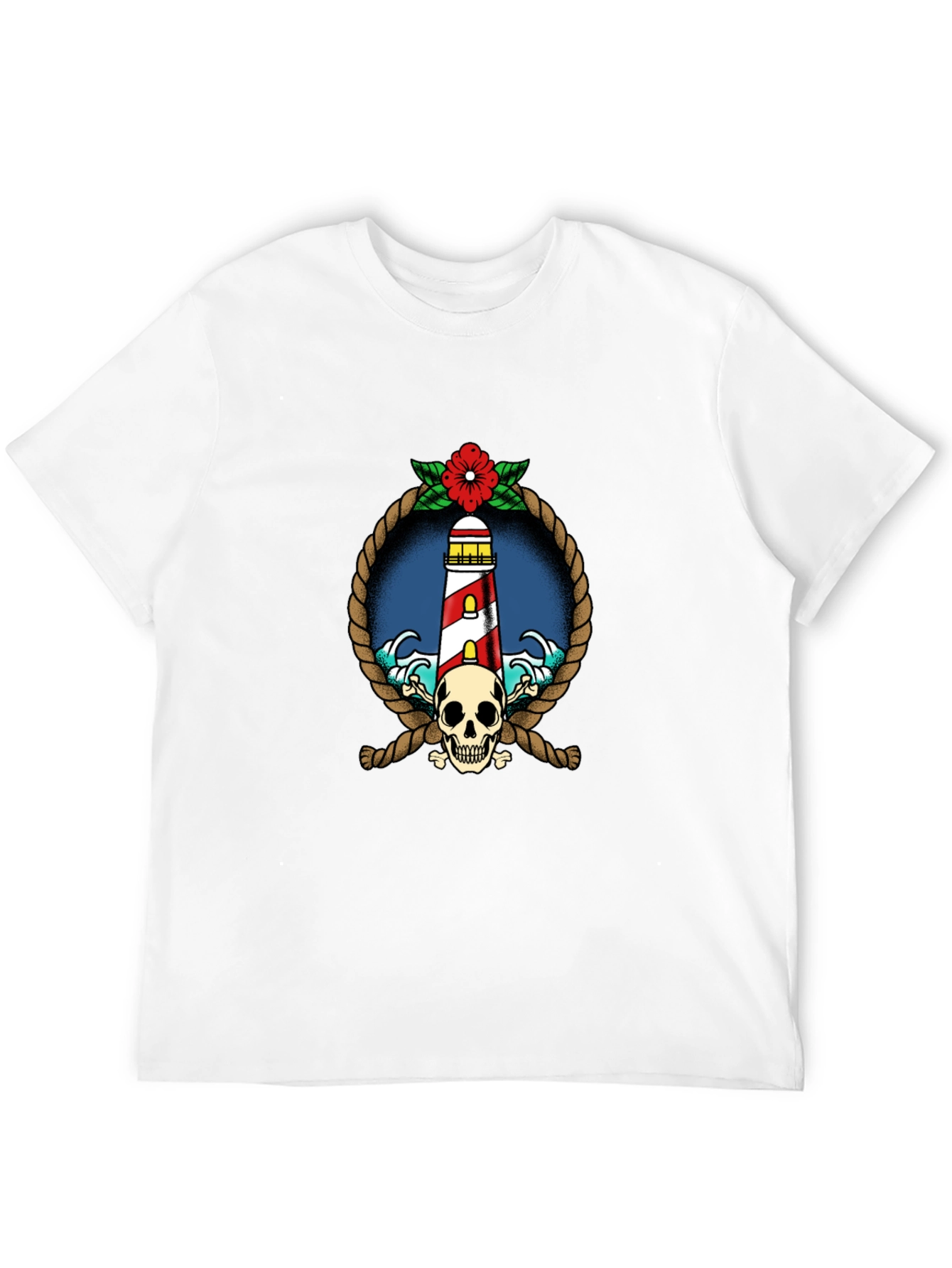 Nautical Lighthouse Skull Graphic Tee - Black