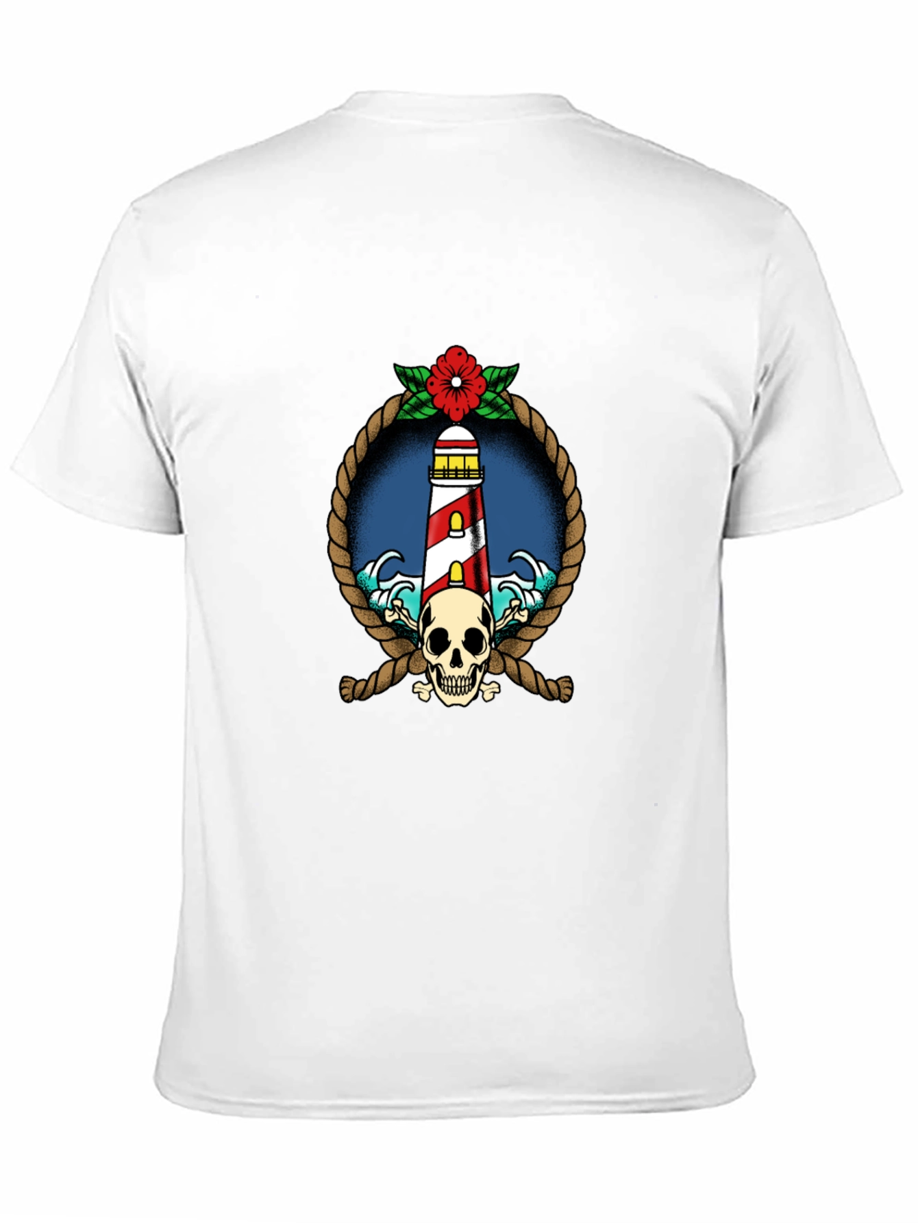 Nautical Lighthouse Skull Graphic Tee - Black
