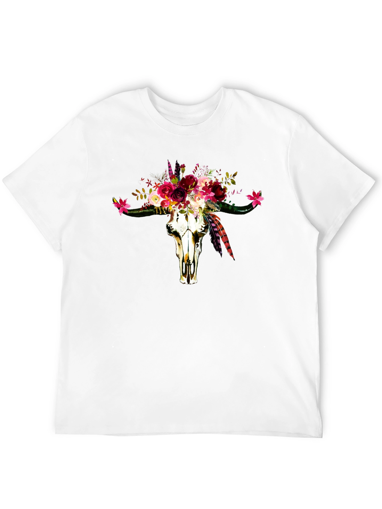 Floral Bull Skull Graphic Tee - Western Style