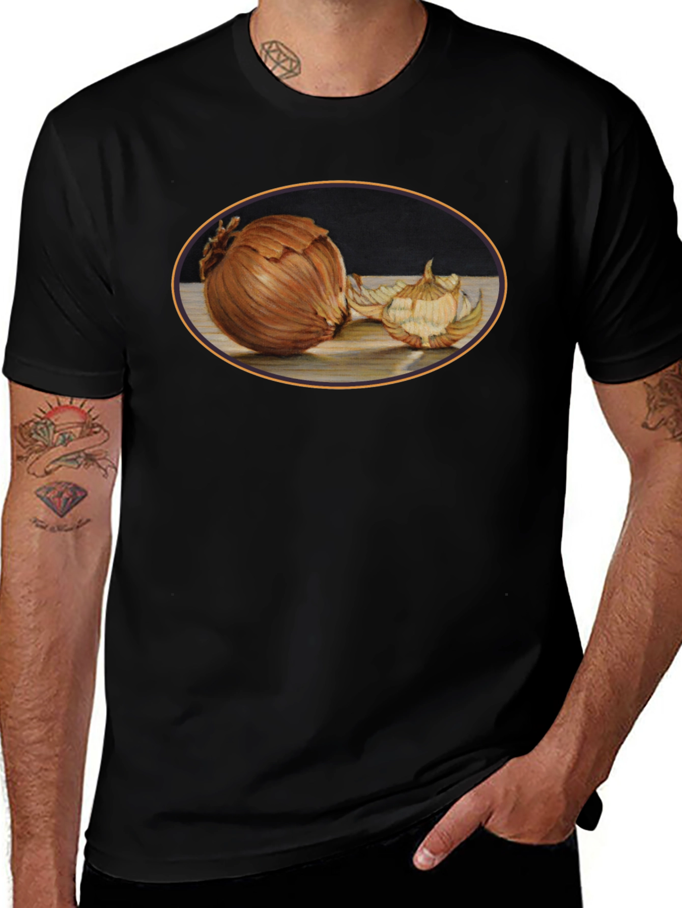Onion Still Life Black T-Shirt