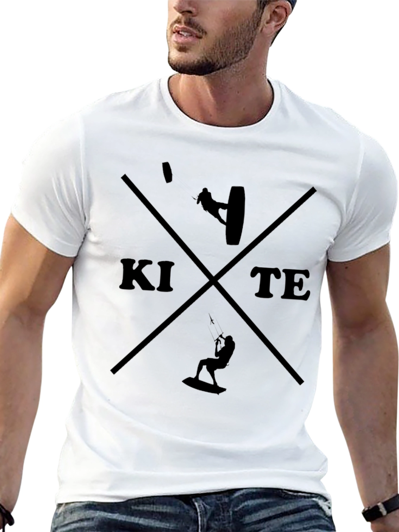 Kite Surfing Graphic Tee - Black Crew Neck T-Shirt
