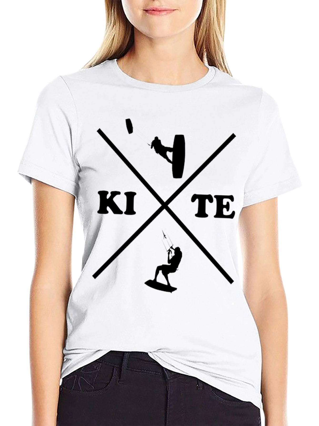 Kite Surfing Graphic Tee - Black Crew Neck T-Shirt