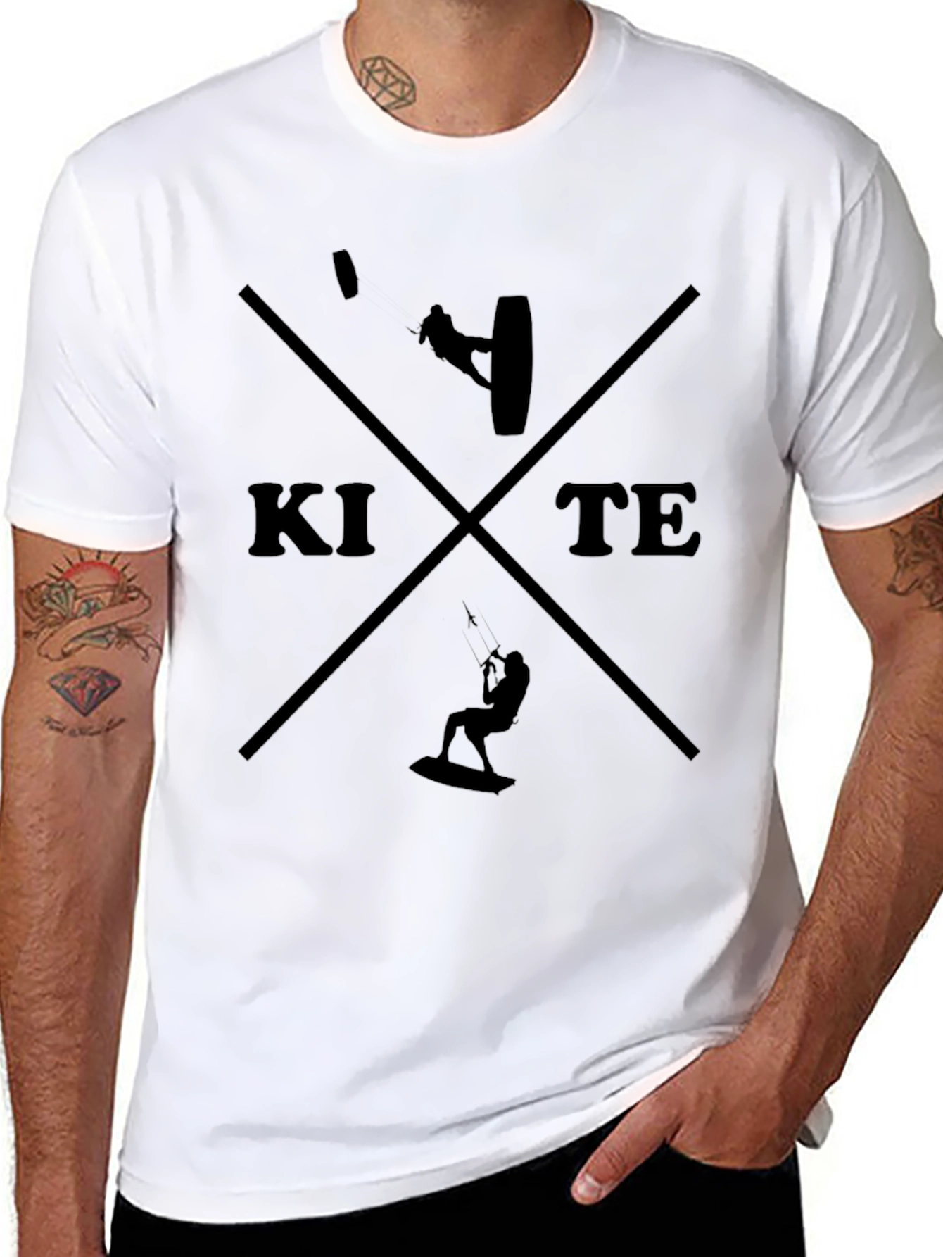 Kite Surfing Graphic Tee - Black Crew Neck T-Shirt