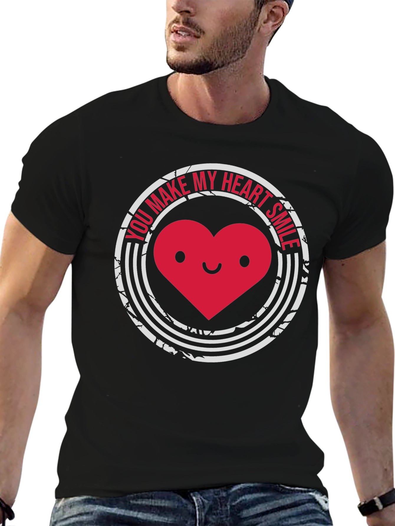 Heart Smile Graphic Tee - Soft Black Cotton