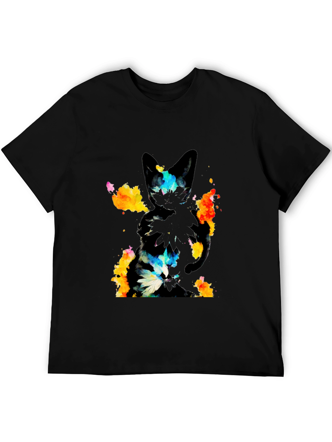 Abstract Cat Graphic Black T-Shirt
