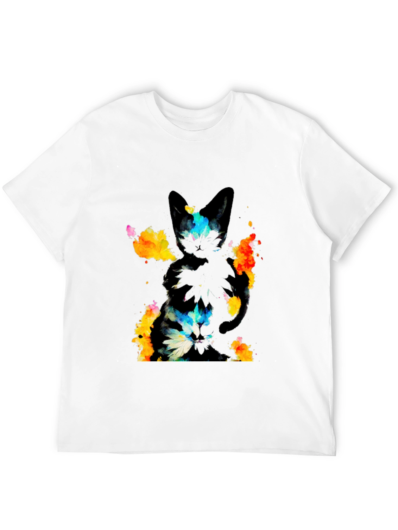 Abstract Cat Graphic Black T-Shirt