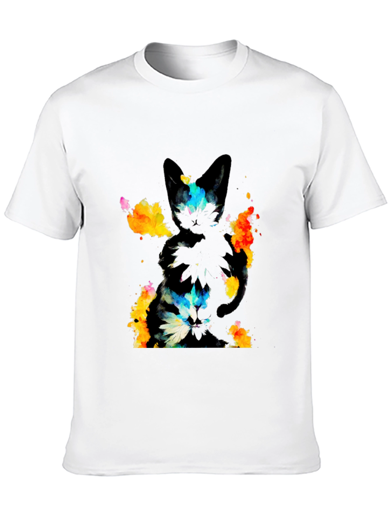 Abstract Cat Graphic Black T-Shirt