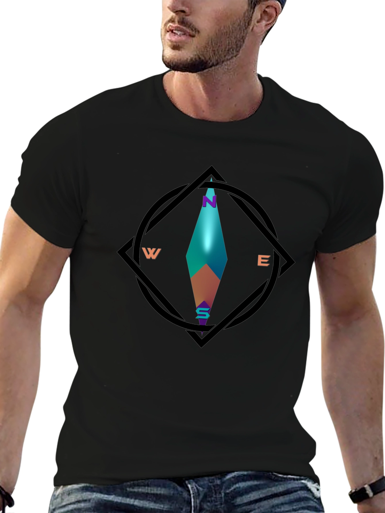 Compass Graphic Black Tee - Stylish Direction