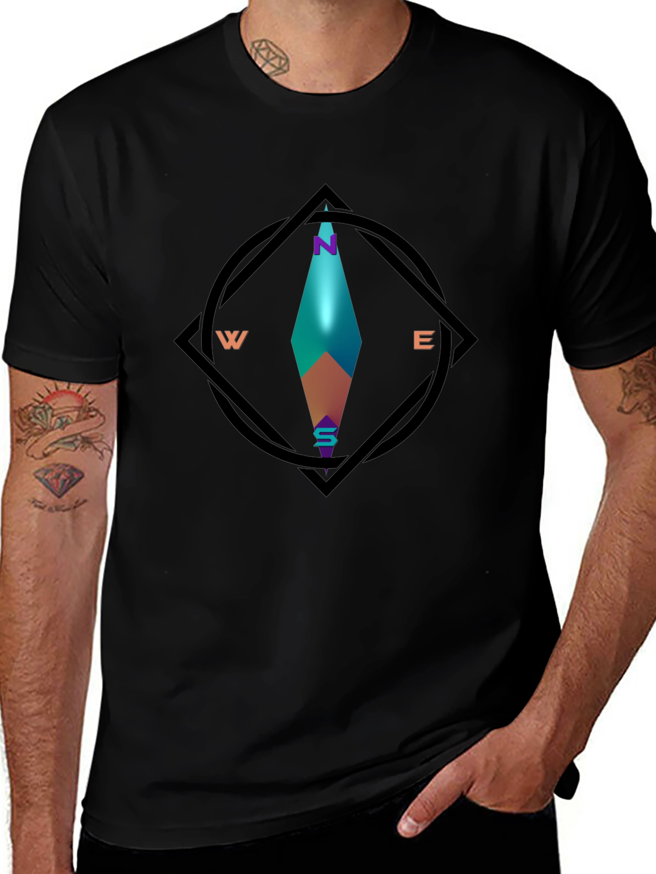Compass Graphic Black Tee - Stylish Direction