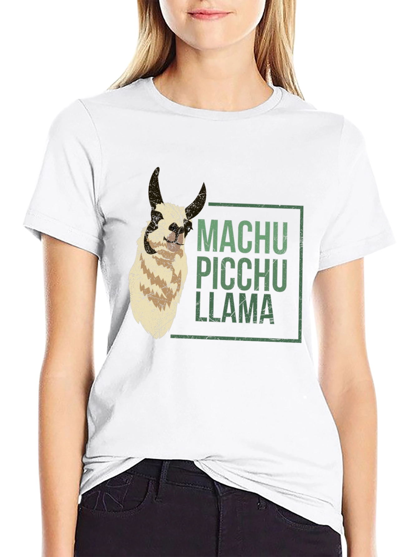Machu Picchu Llama Graphic Tee - Black Crew Neck