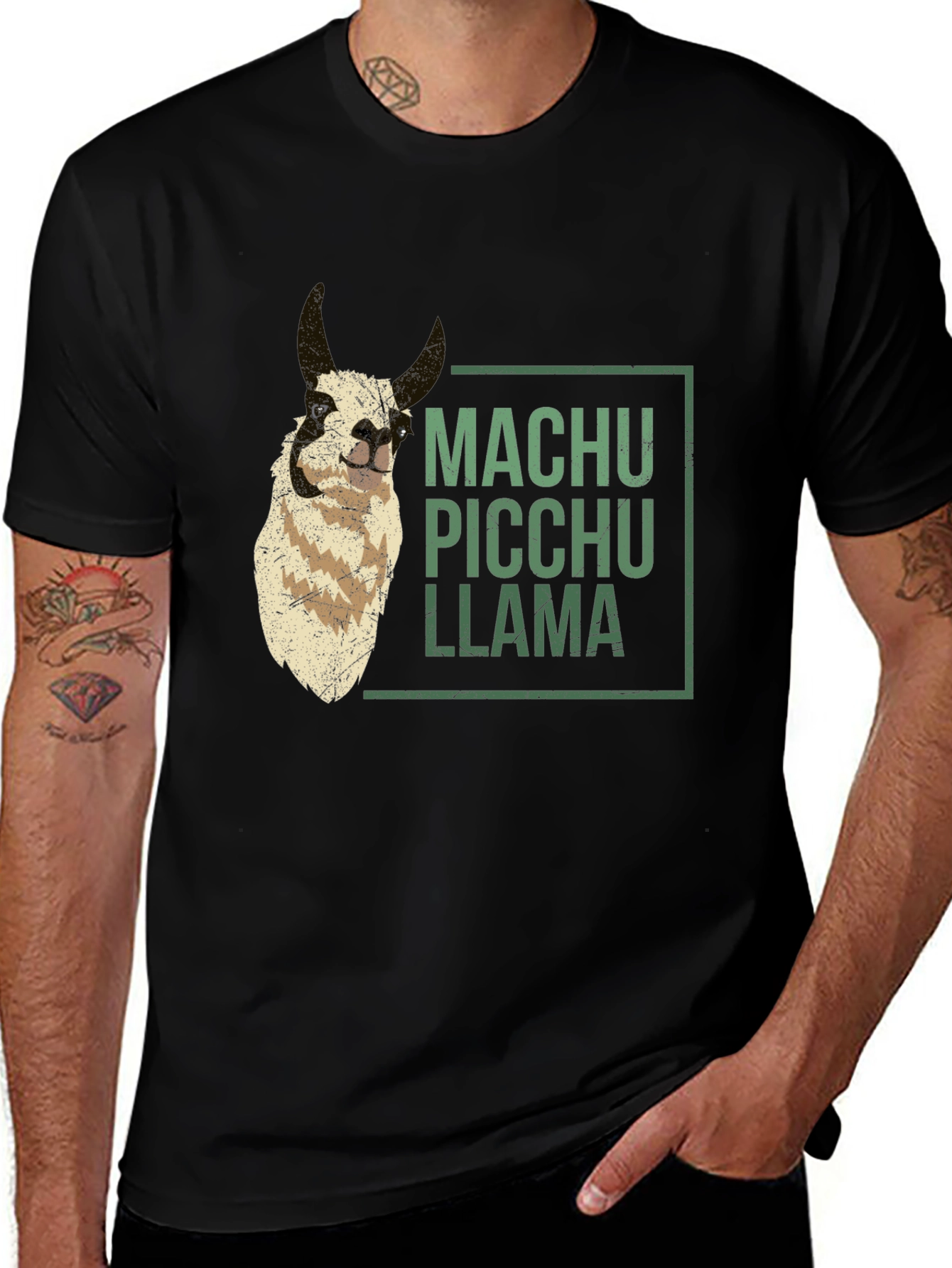 Machu Picchu Llama Graphic Tee - Black Crew Neck