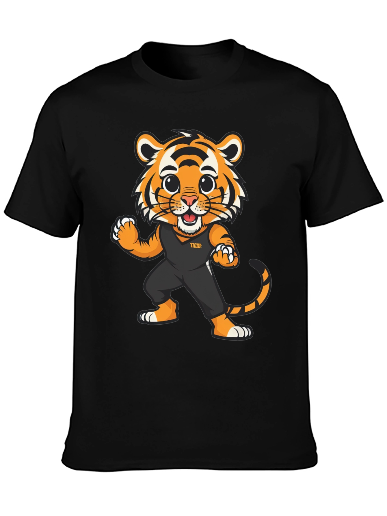 Tiger Cartoon Graphic Black T-Shirt