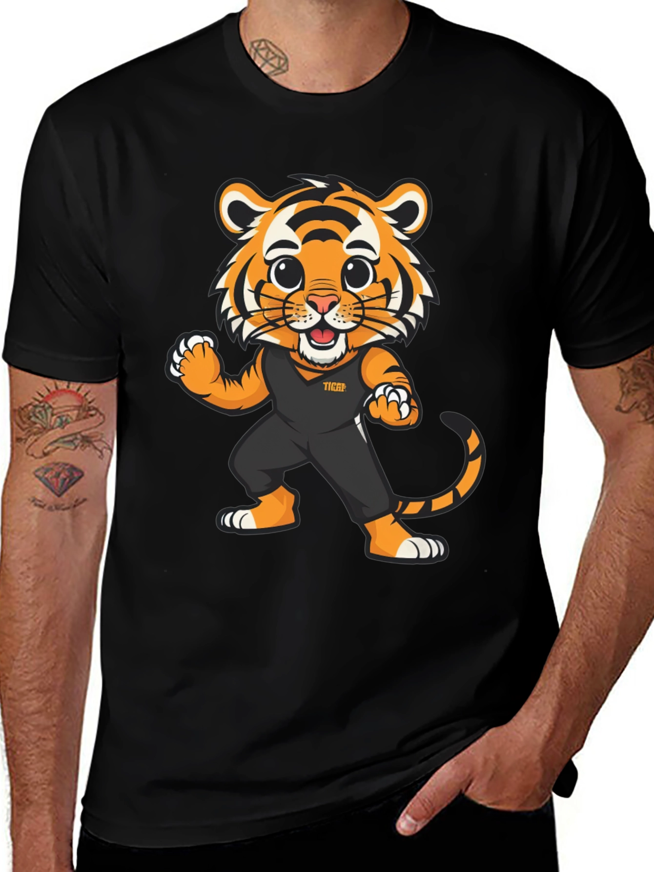 Tiger Cartoon Graphic Black T-Shirt
