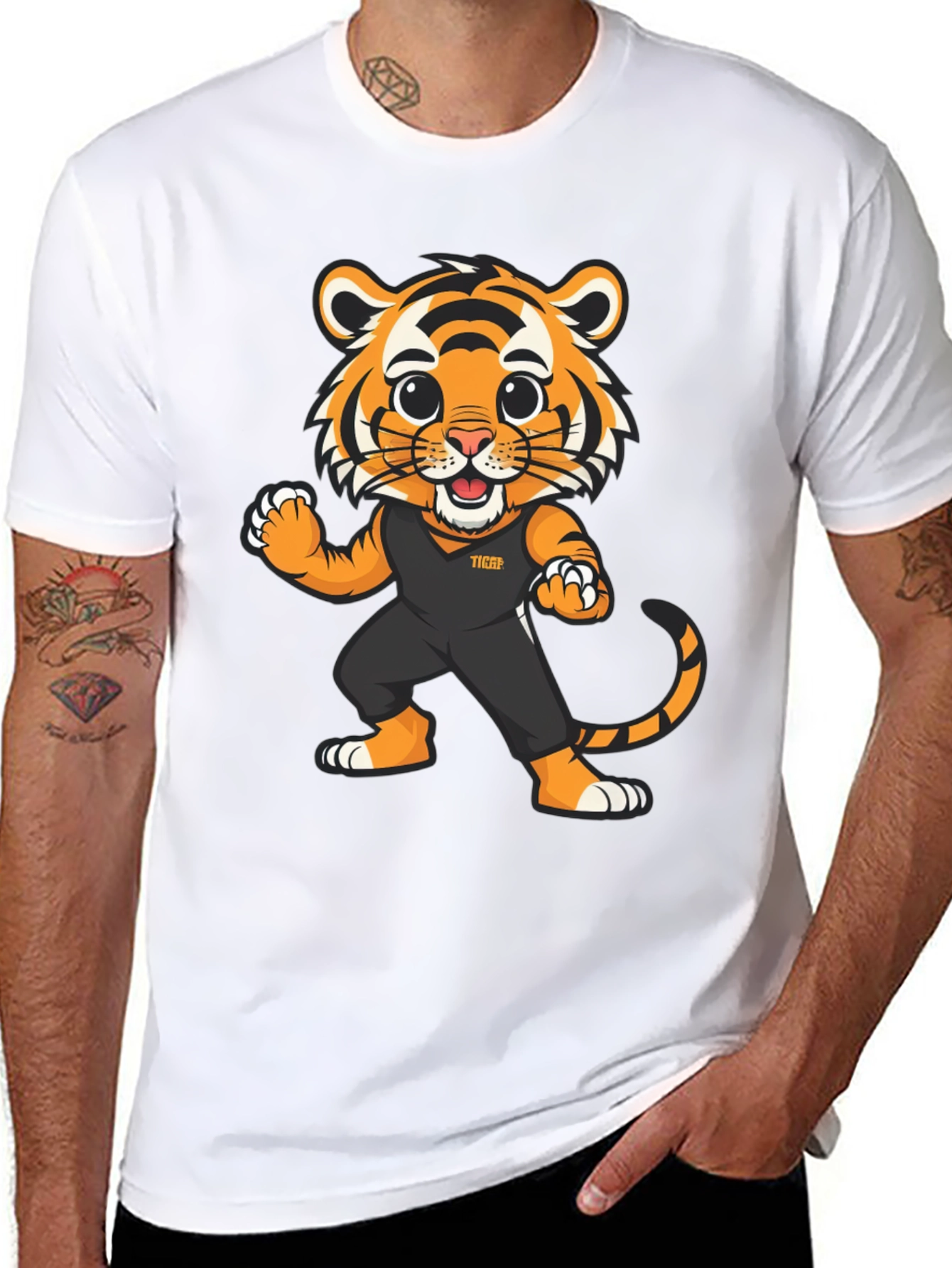 Tiger Cartoon Graphic Black T-Shirt