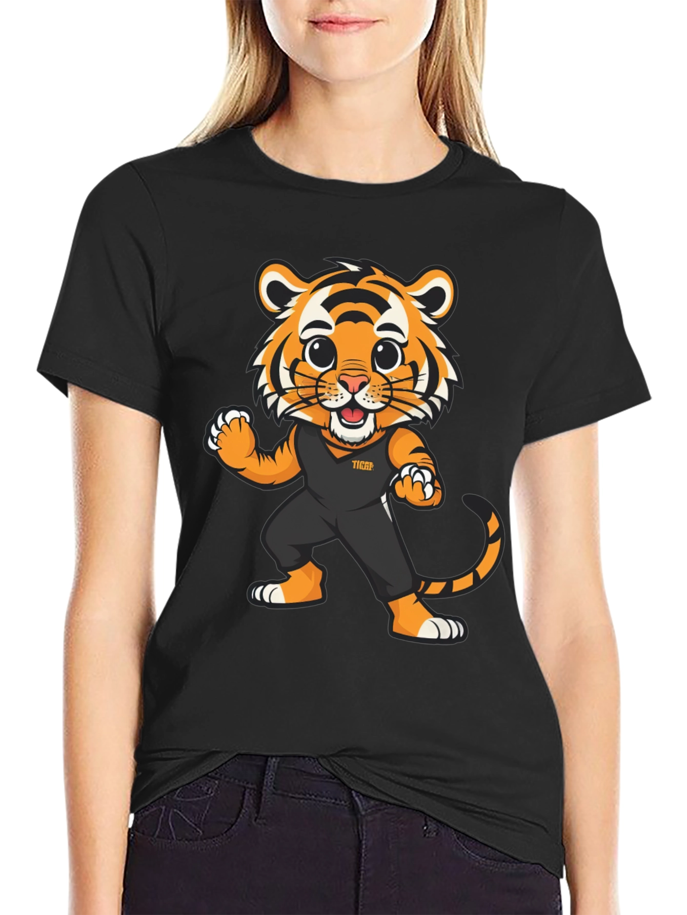 Tiger Cartoon Graphic Black T-Shirt