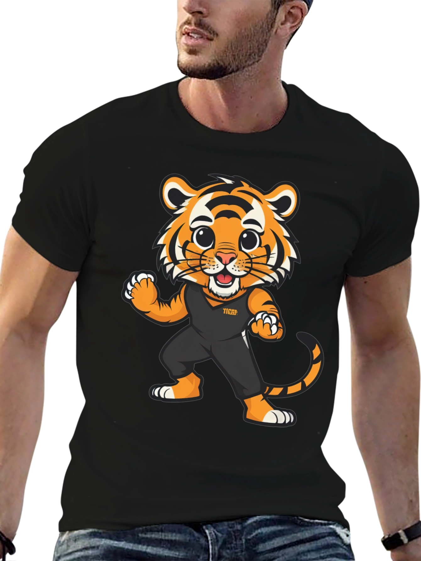 Tiger Cartoon Graphic Black T-Shirt