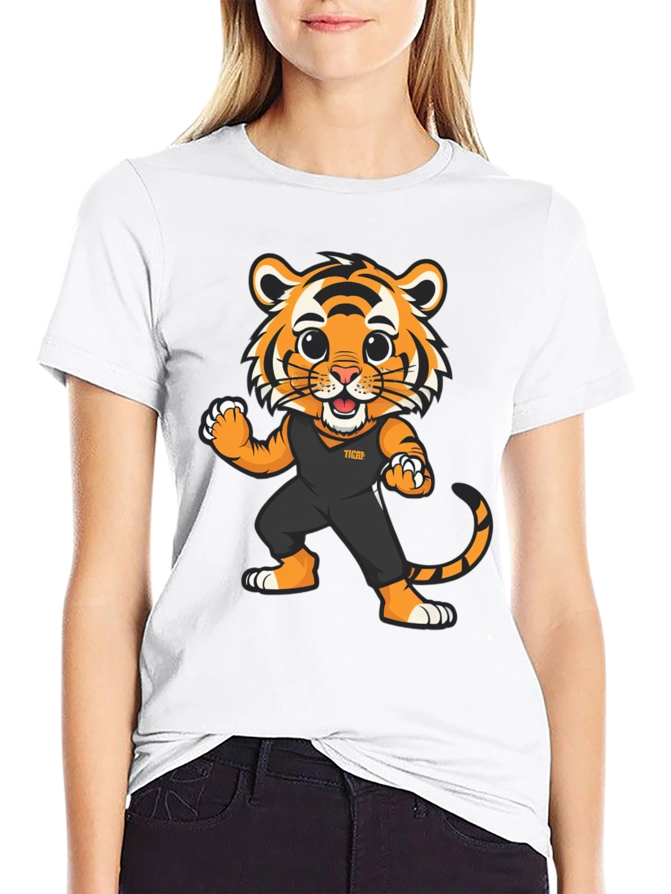Tiger Cartoon Graphic Black T-Shirt