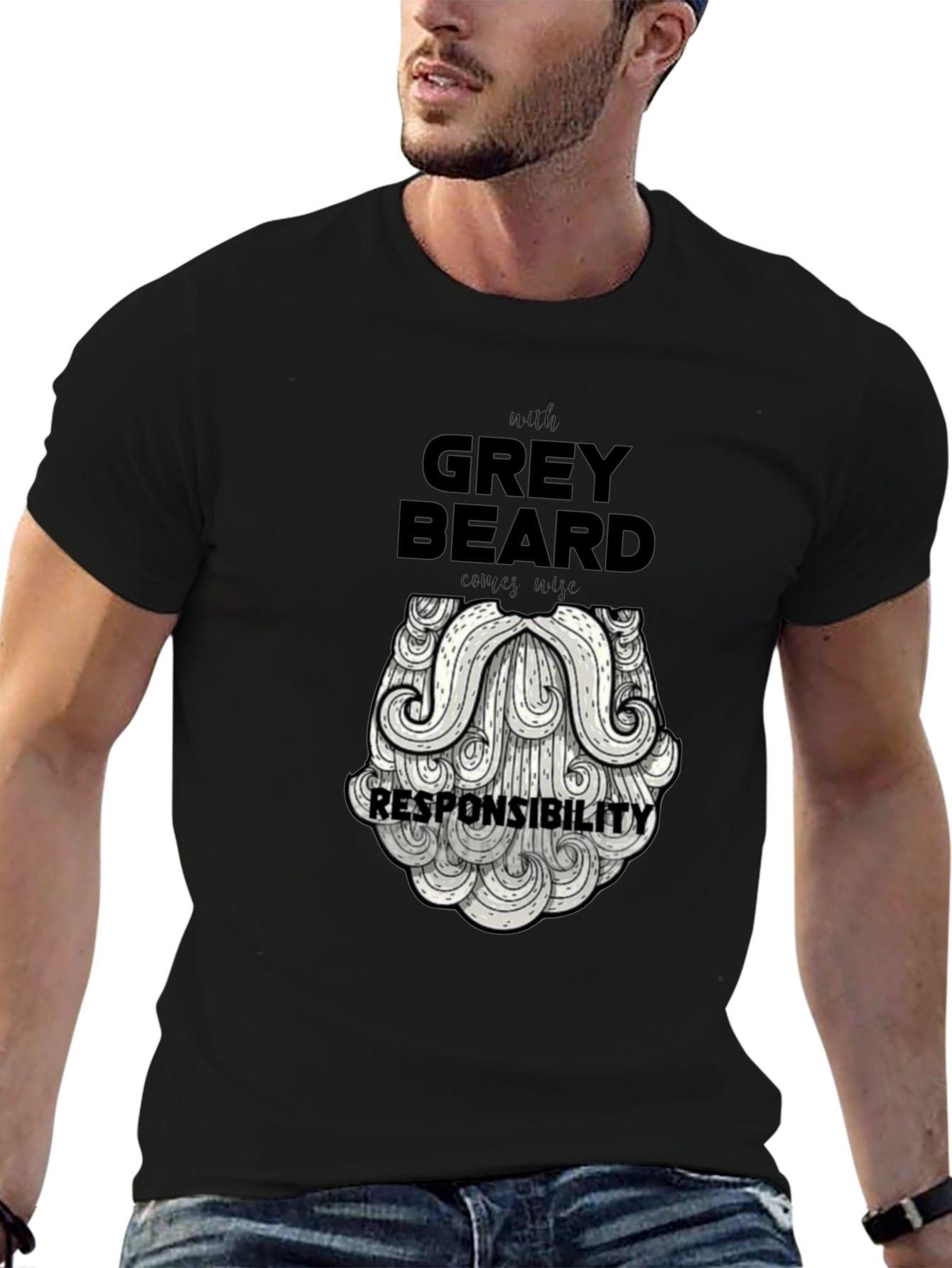 Grey Beard Responsibility Graphic T-Shirt