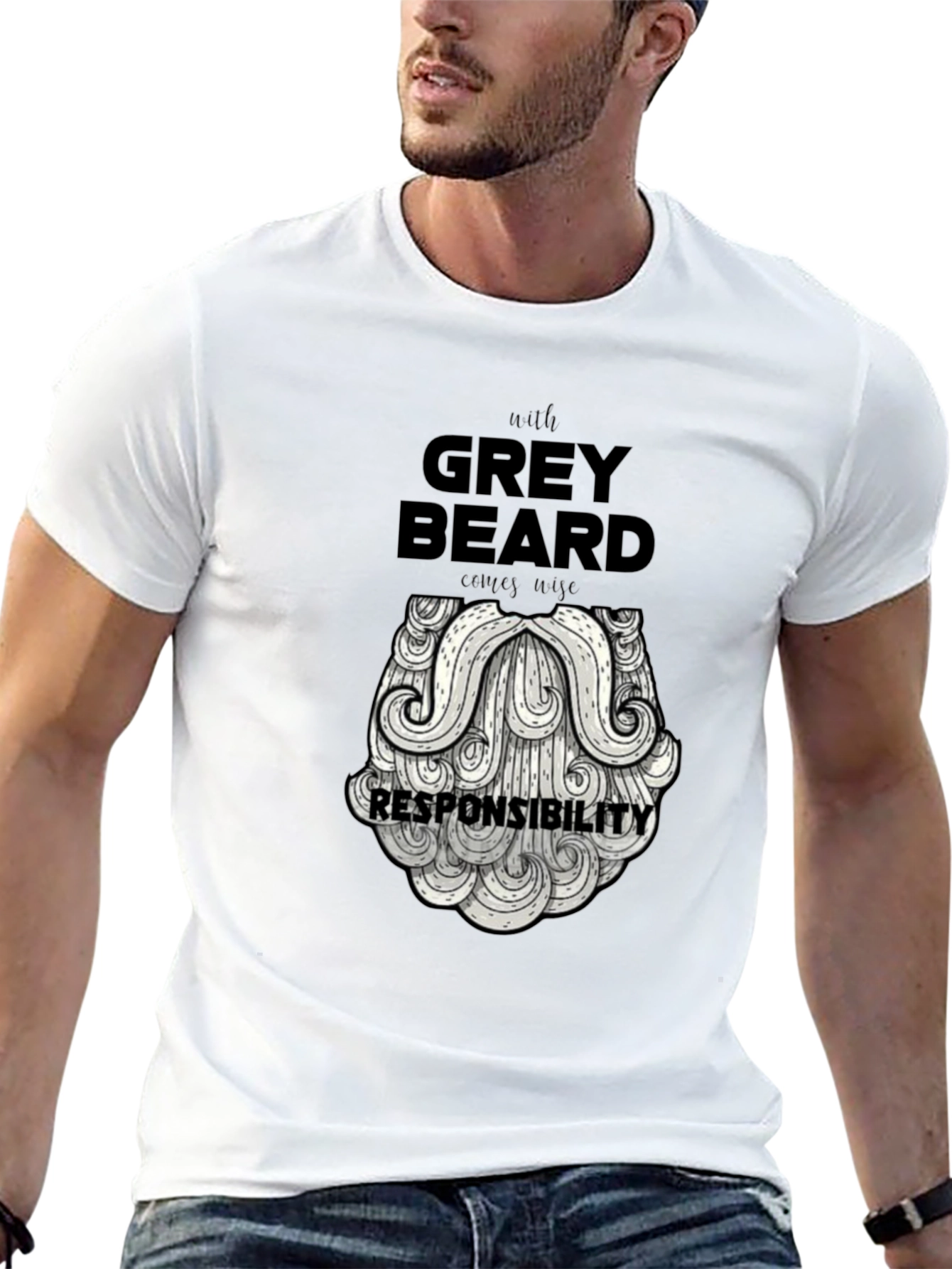 Grey Beard Responsibility Graphic T-Shirt