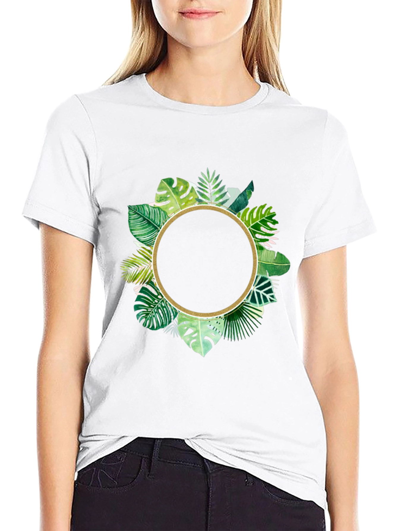 Tropical Leaf Circle Graphic T-Shirt