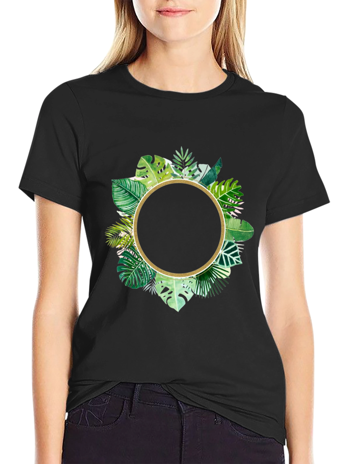 Tropical Leaf Circle Graphic T-Shirt