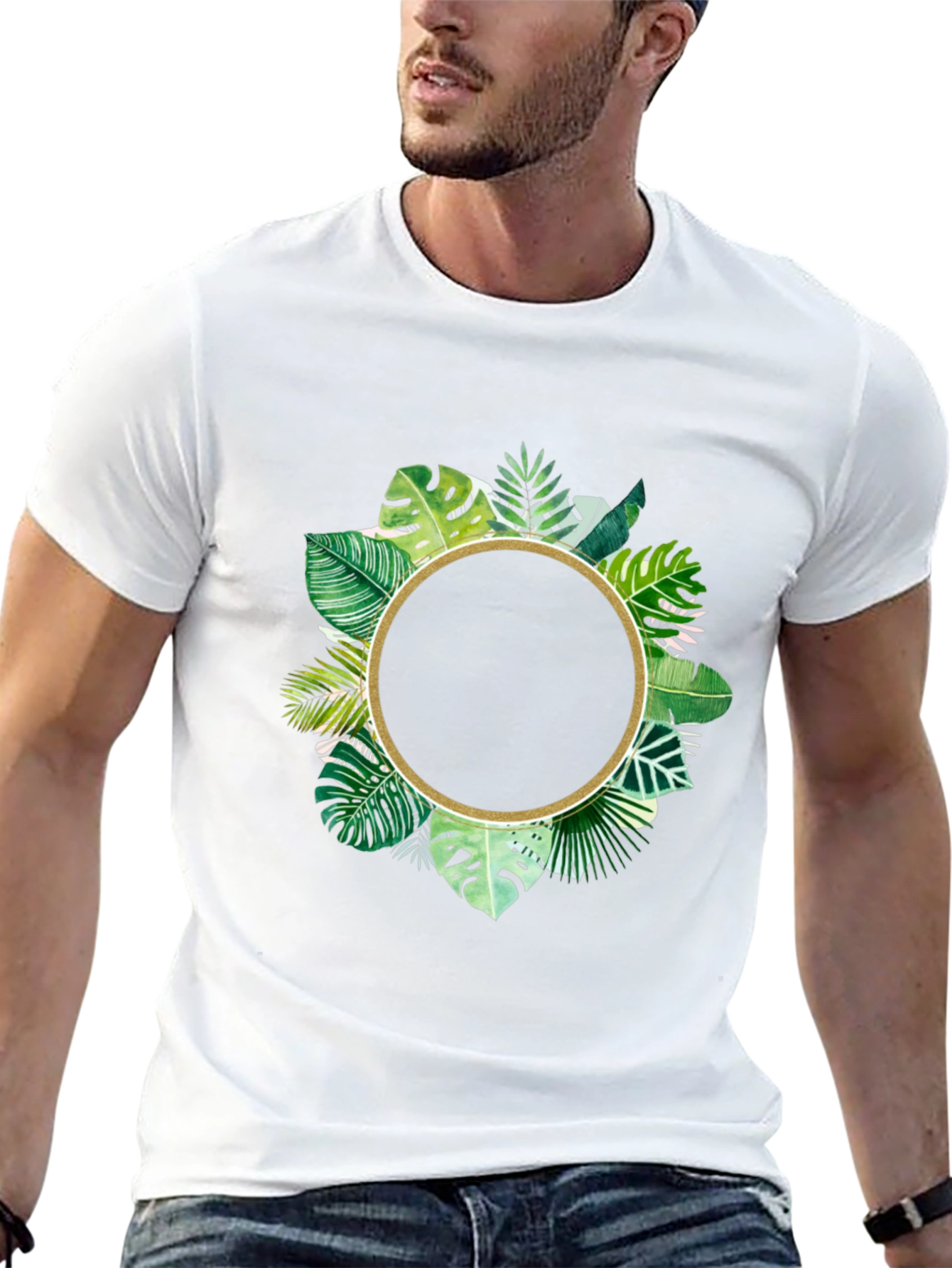 Tropical Leaf Circle Graphic T-Shirt