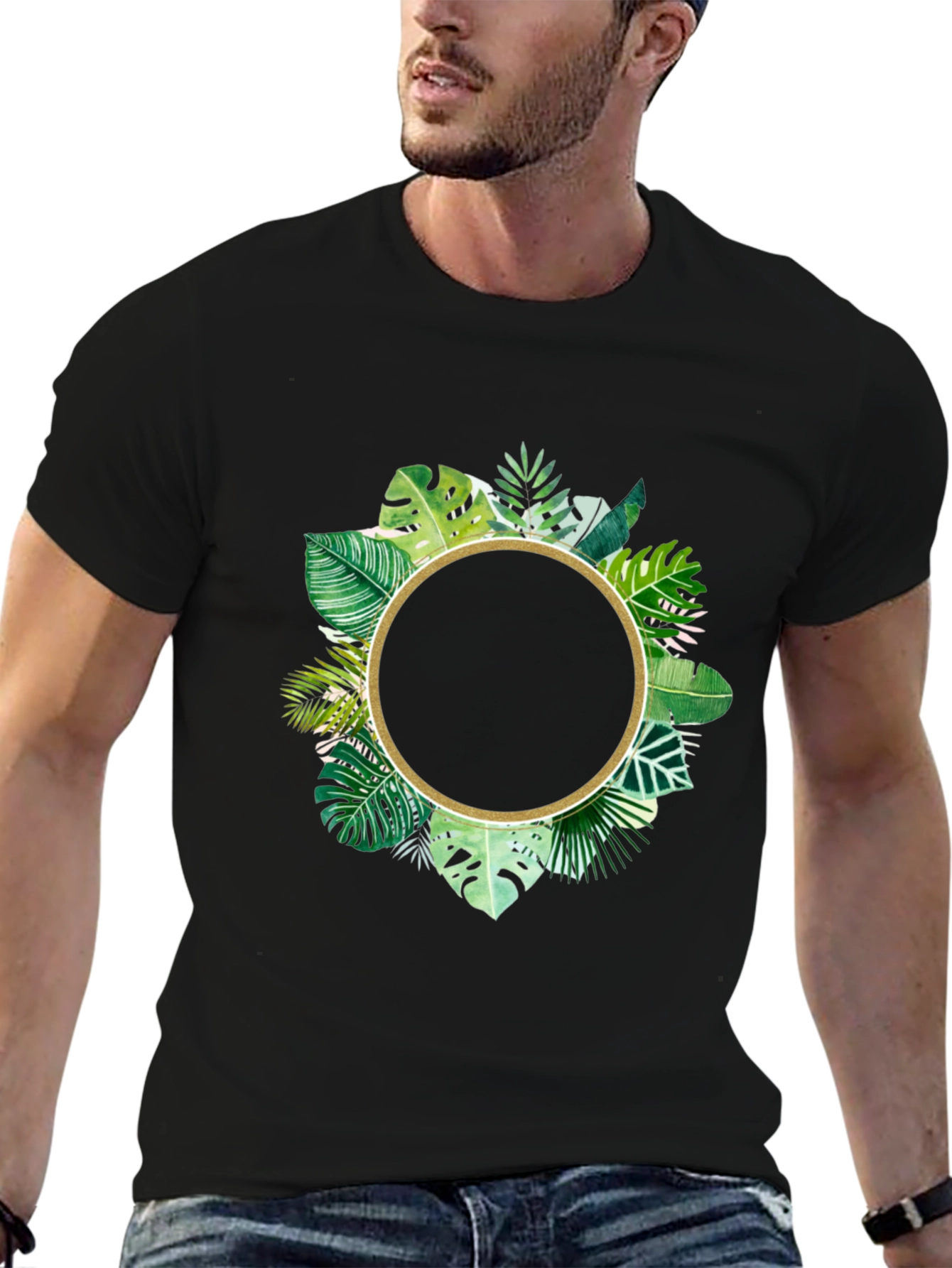 Tropical Leaf Circle Graphic T-Shirt