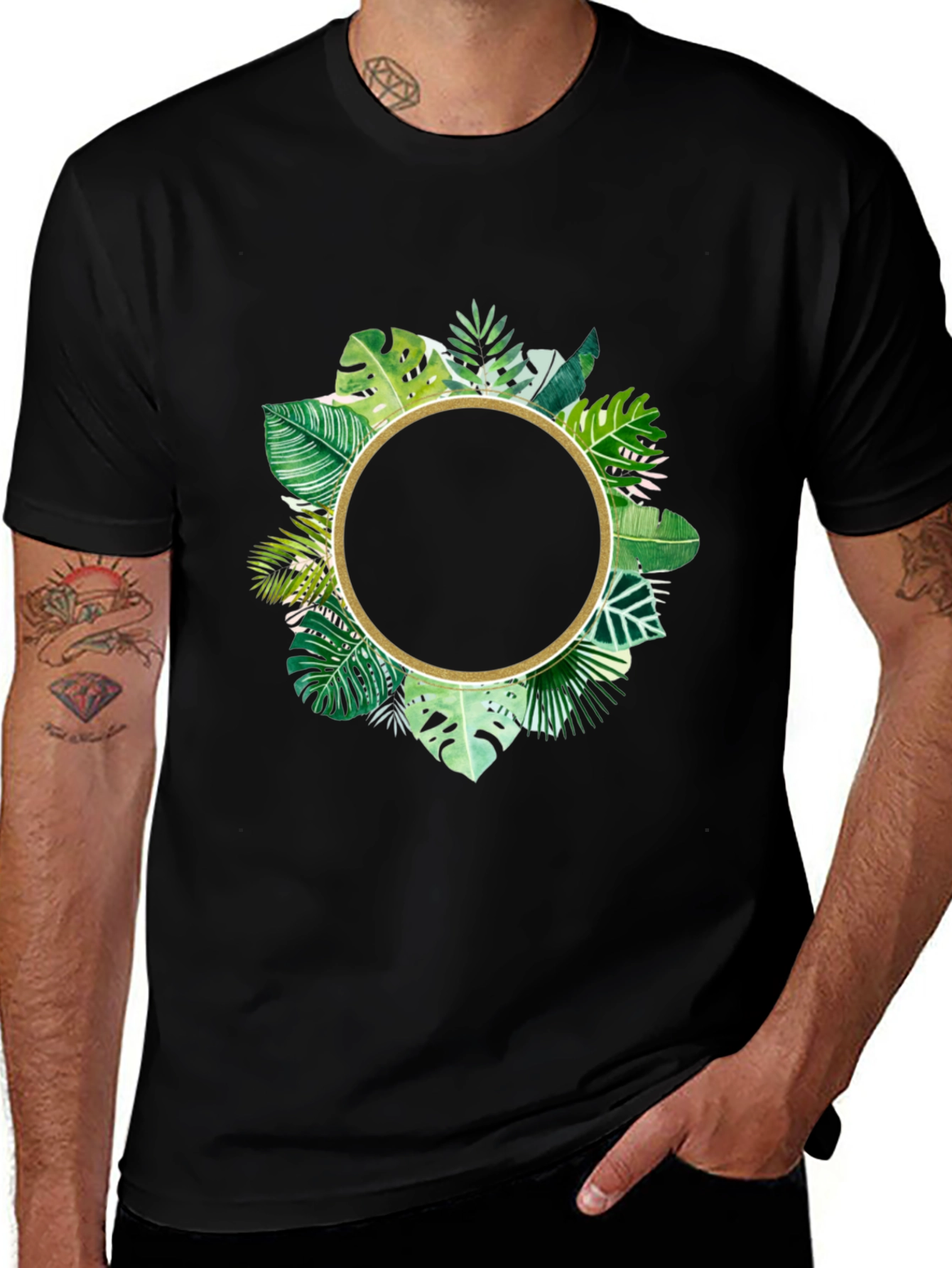 Tropical Leaf Circle Graphic T-Shirt