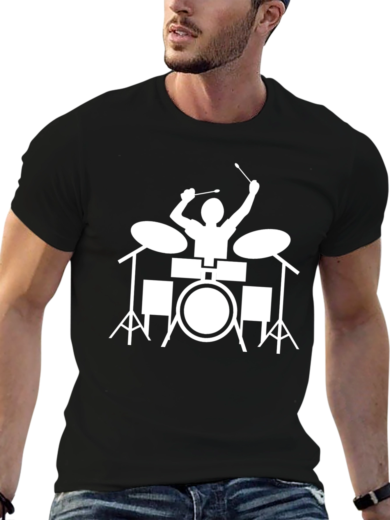 Drummer Graphic Tee - Black Cotton T-Shirt