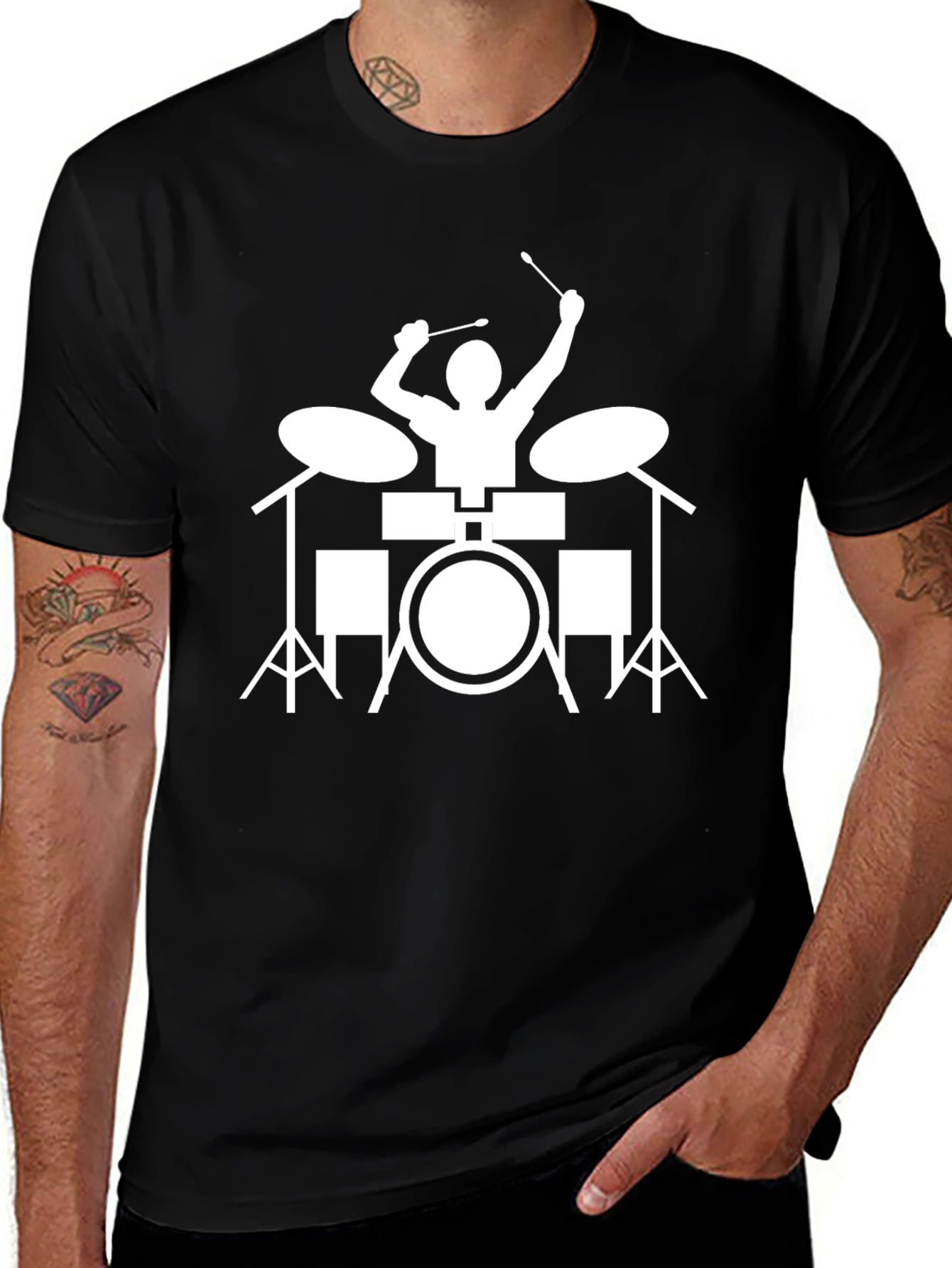 Drummer Graphic Tee - Black Cotton T-Shirt