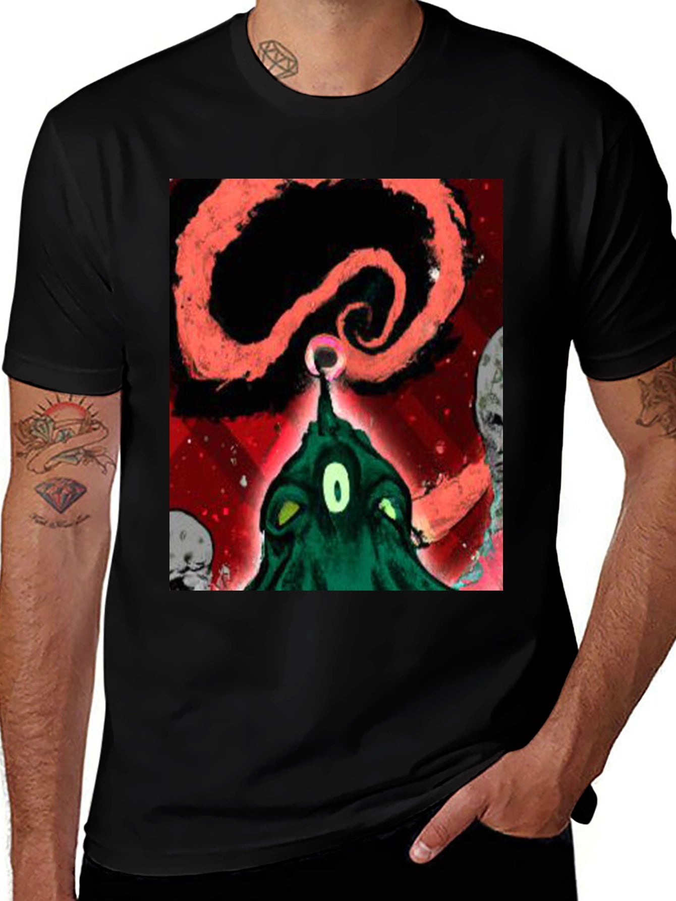 Surreal Alien Graphic Black T-Shirt