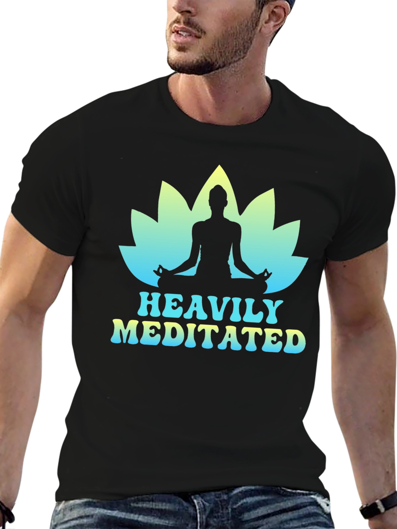 Heavily Meditated Yoga Lotus Black T-Shirt