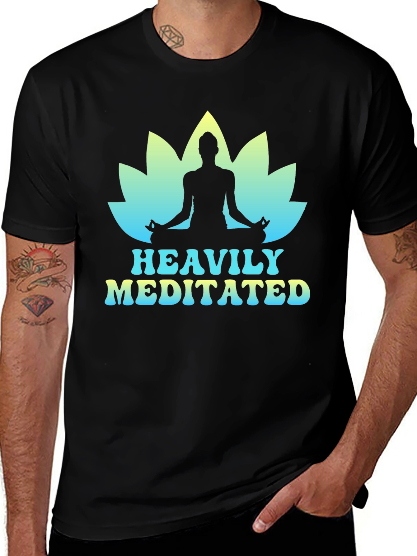 Heavily Meditated Yoga Lotus Black T-Shirt