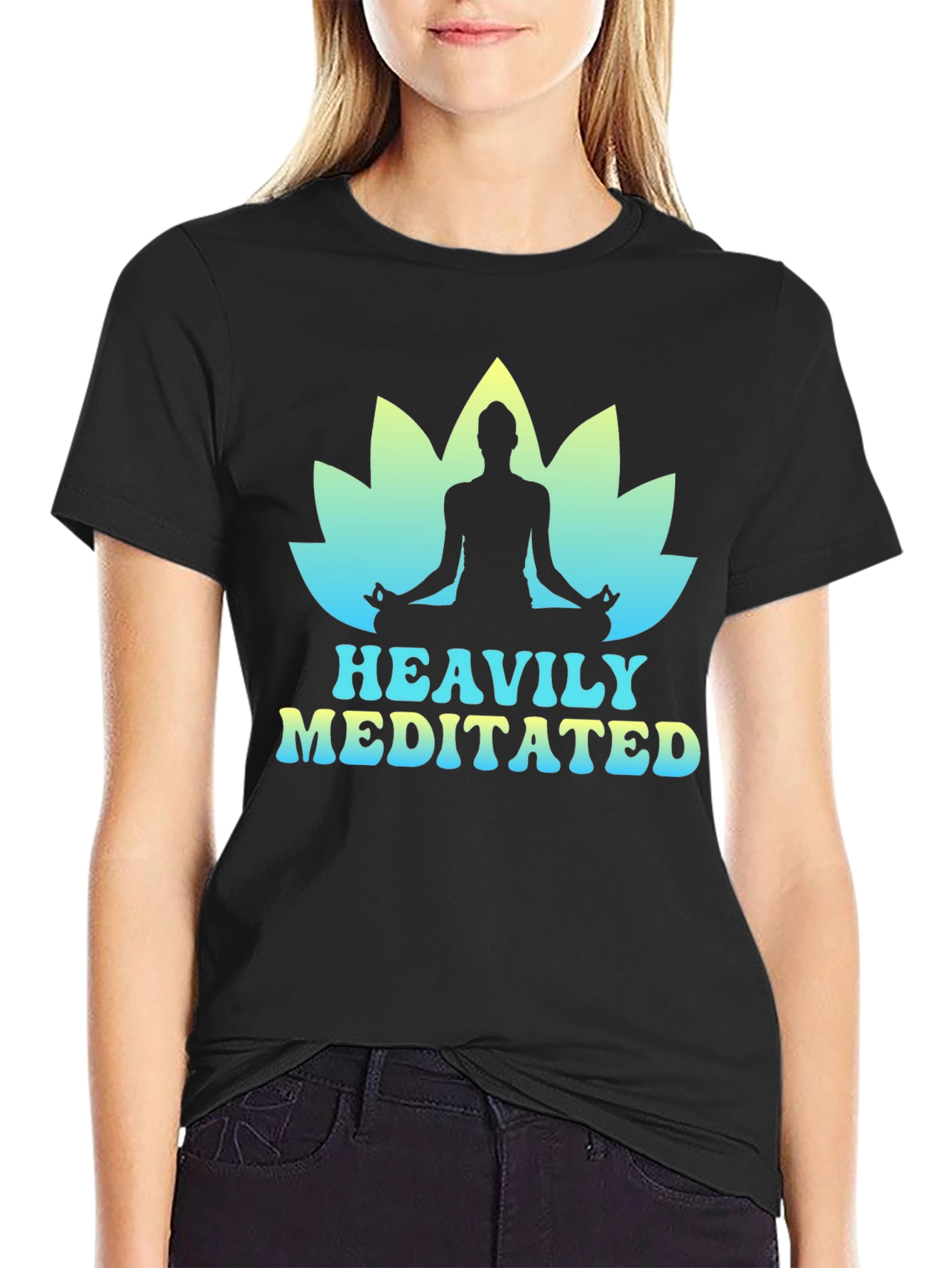 Heavily Meditated Yoga Lotus Black T-Shirt