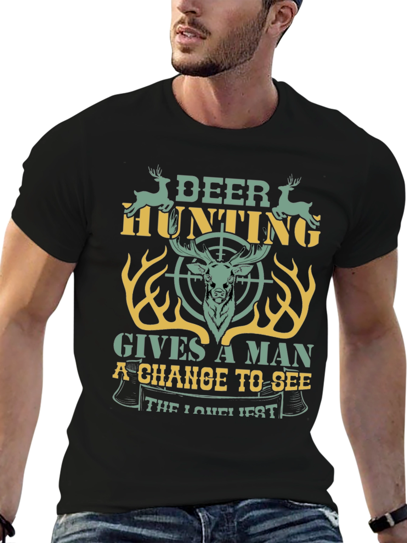 Deer Hunting Graphic Tee - Mens Black T-Shirt