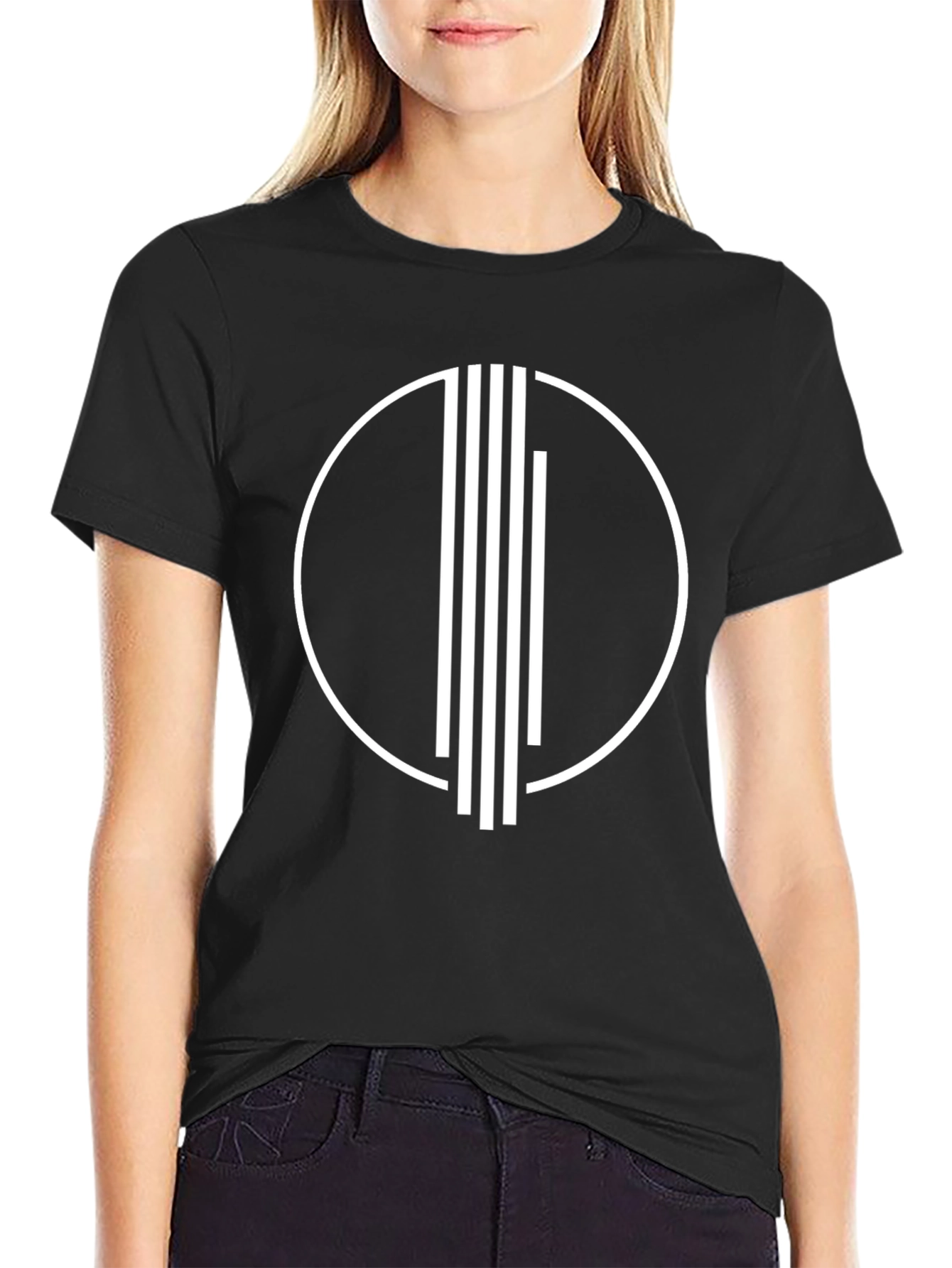 Abstract Circle Lines Graphic Tee - Black