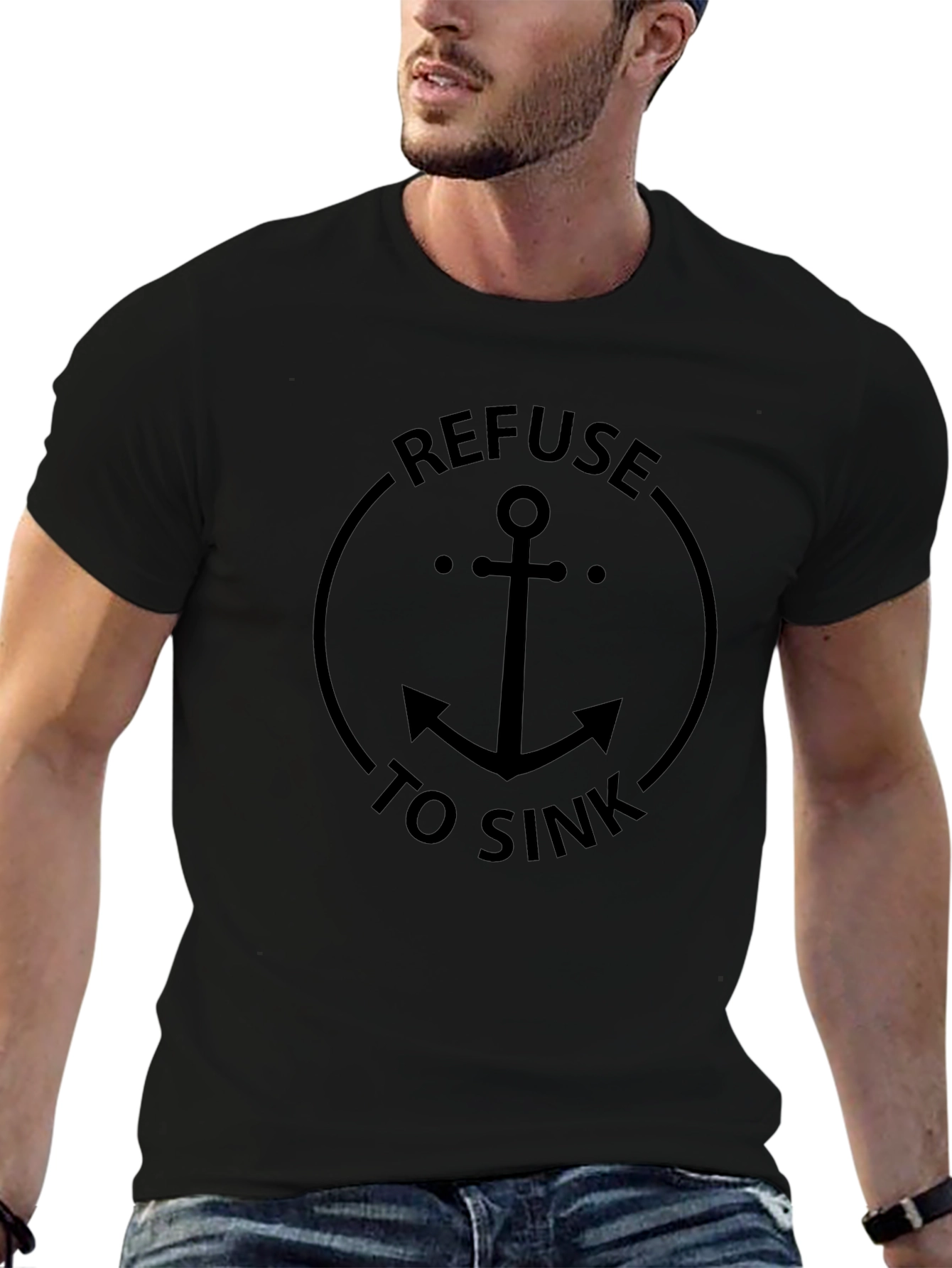 Refuse To Sink Anchor Graphic Tee - Black