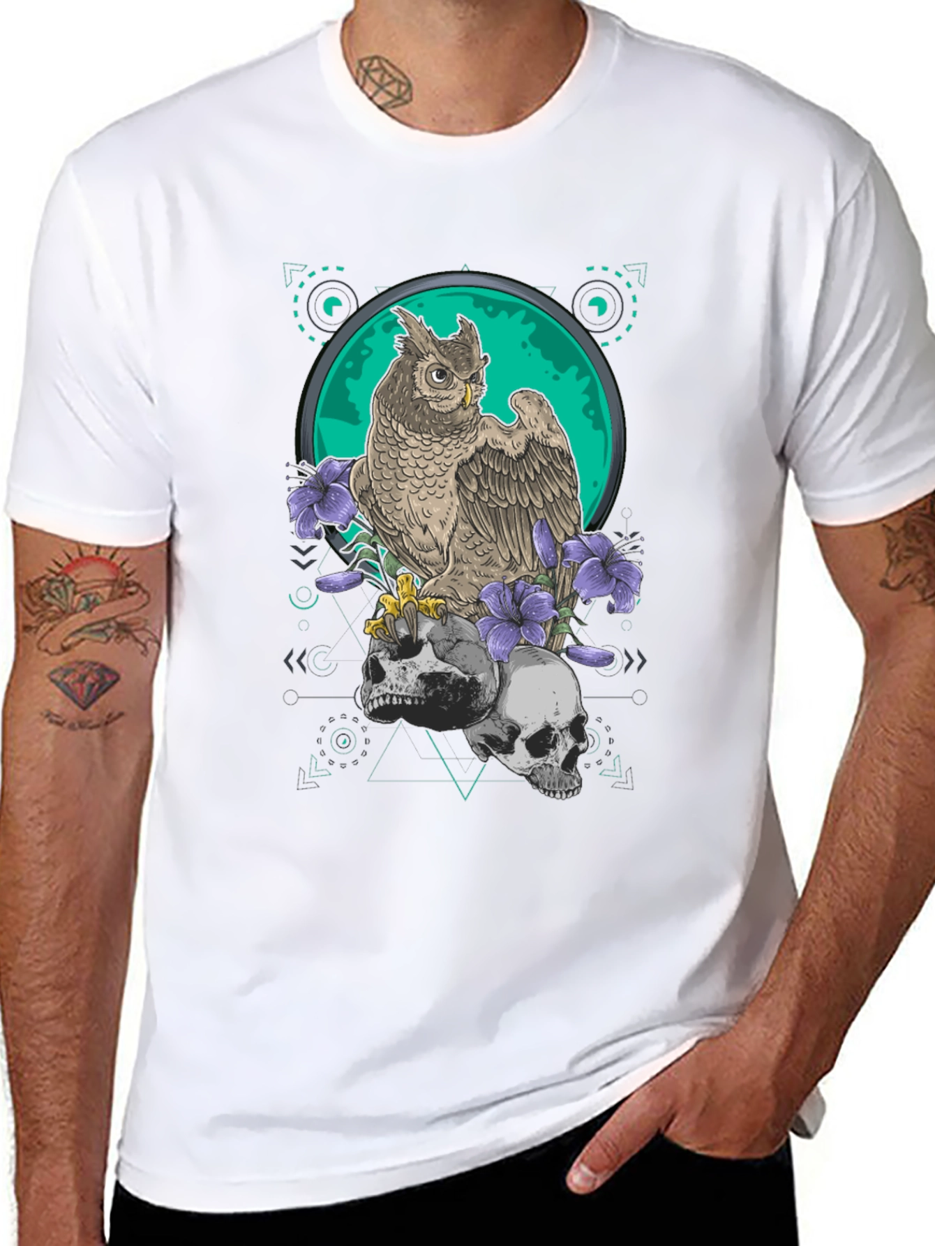 Owl and Skull Graphic Print Tee