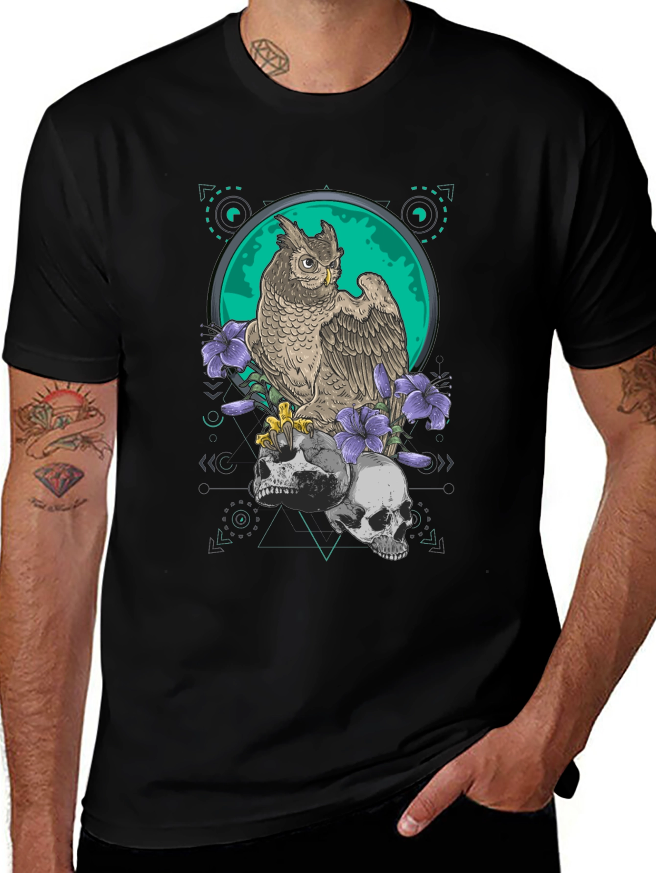 Owl and Skull Graphic Print Tee