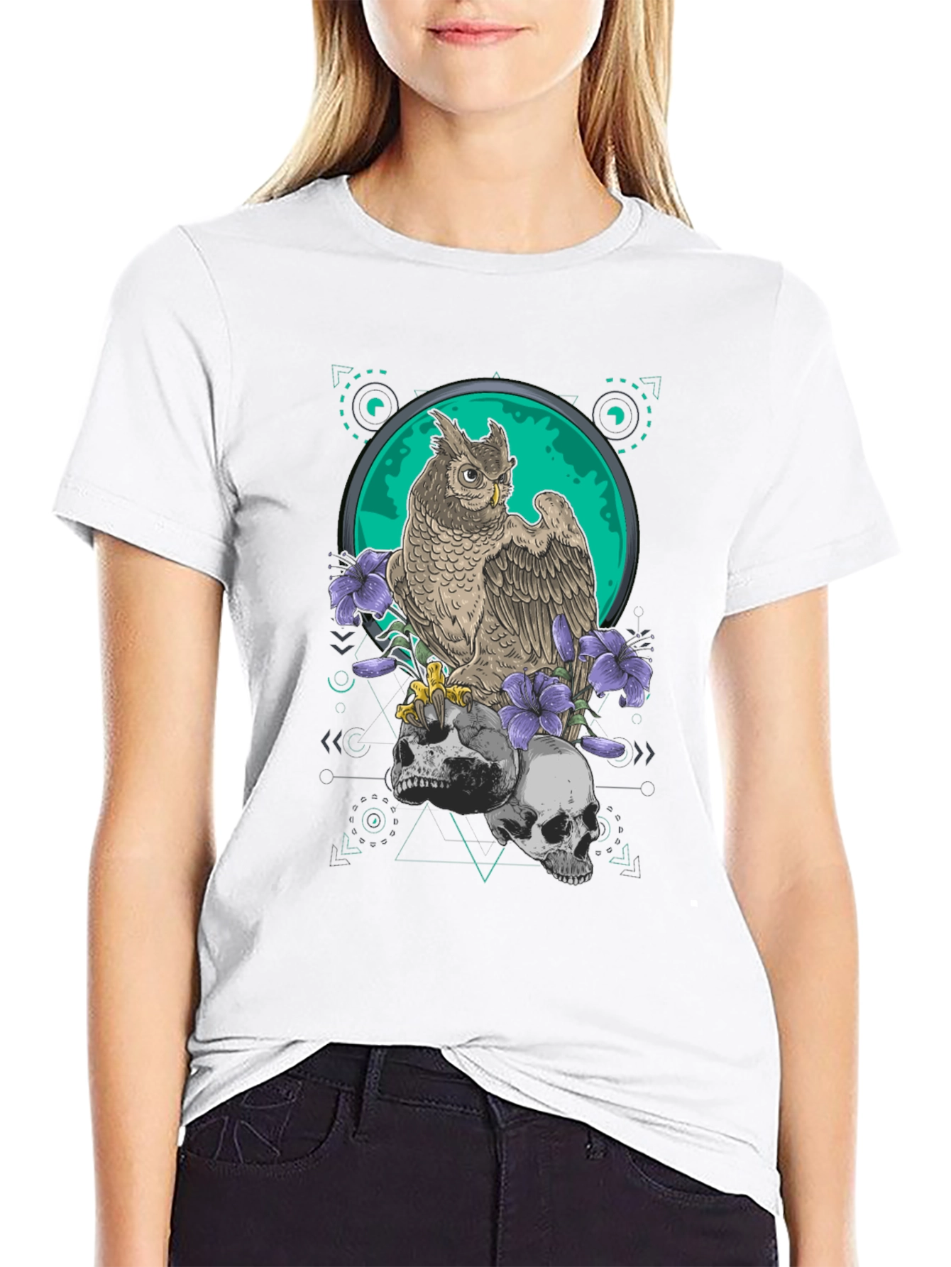 Owl and Skull Graphic Print Tee