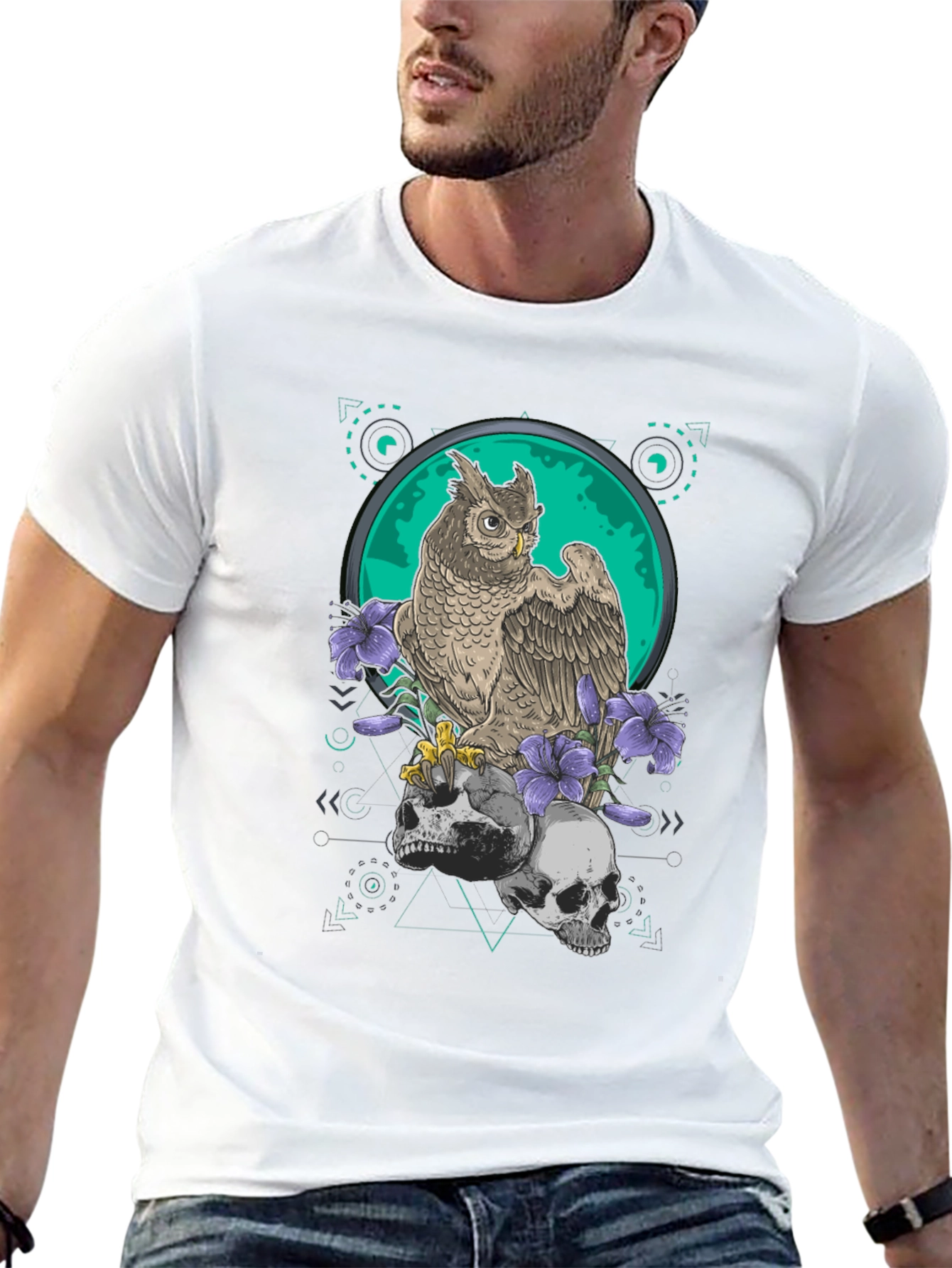 Owl and Skull Graphic Print Tee
